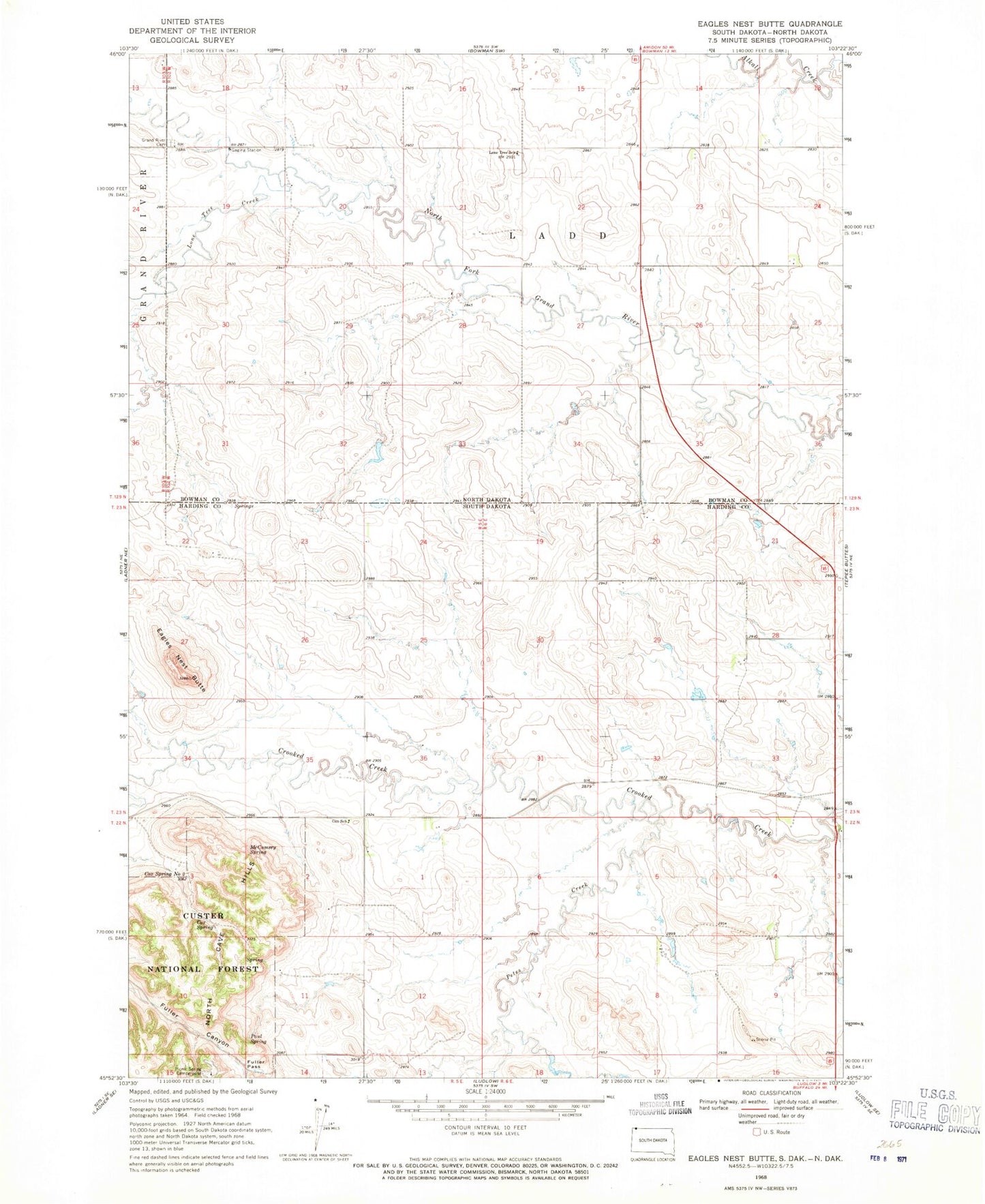 Classic USGS Eagles Nest Butte South Dakota 7.5'x7.5' Topo Map Image