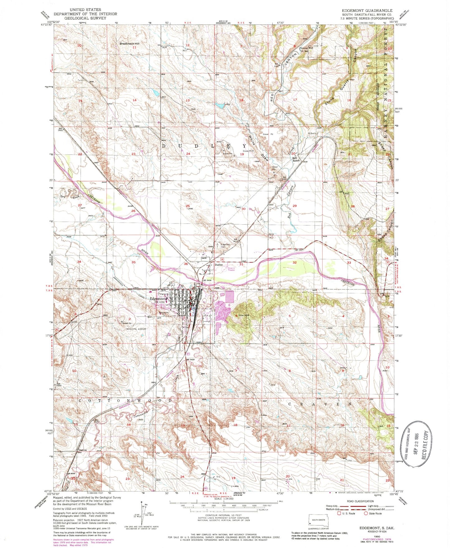 Classic USGS Edgemont South Dakota 7.5'x7.5' Topo Map Image
