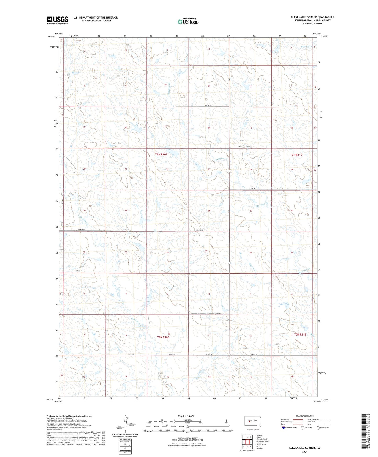 Elevenmile Corner South Dakota US Topo Map Image