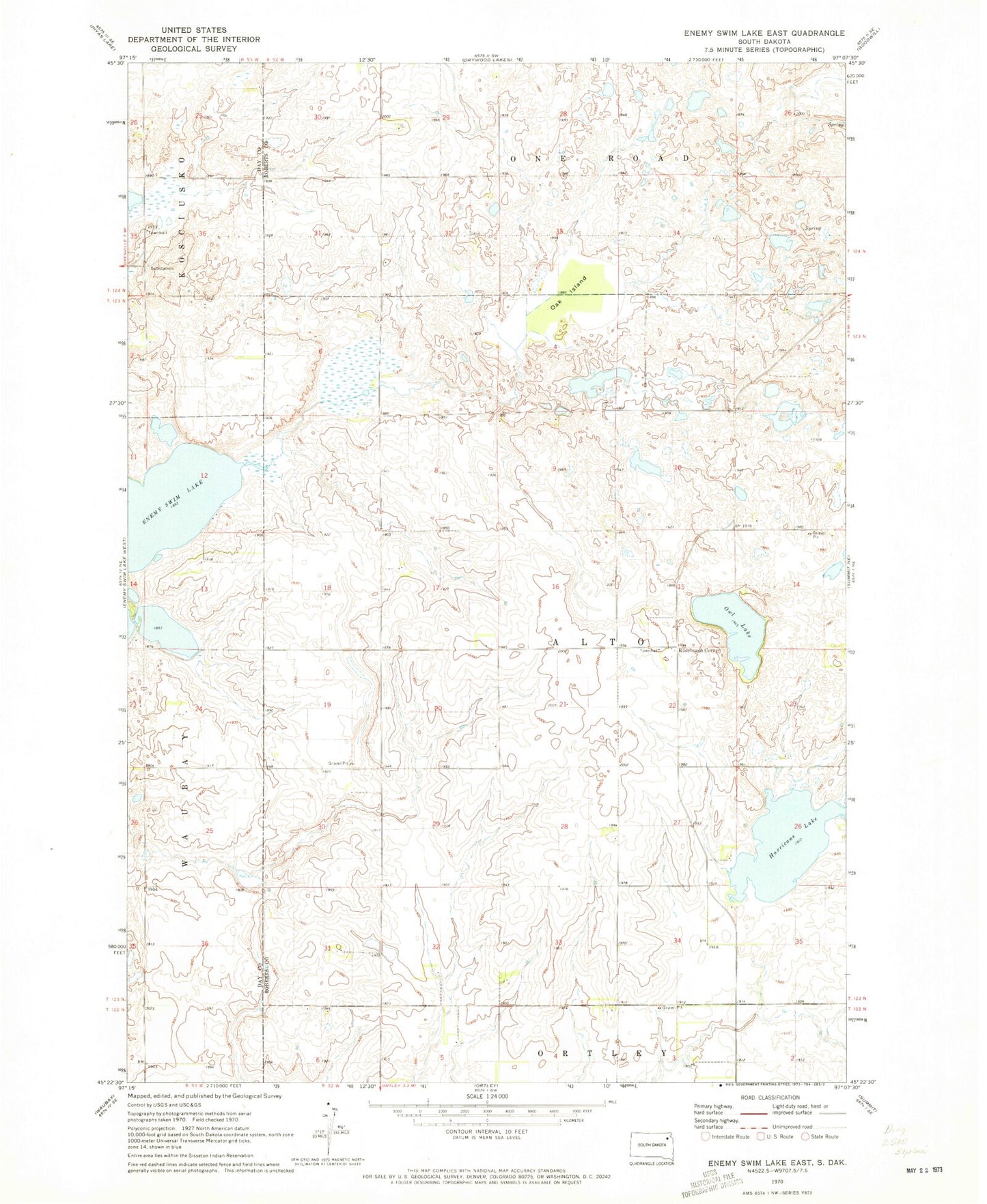 Classic USGS Enemy Swim Lake East South Dakota 7.5'x7.5' Topo Map Image