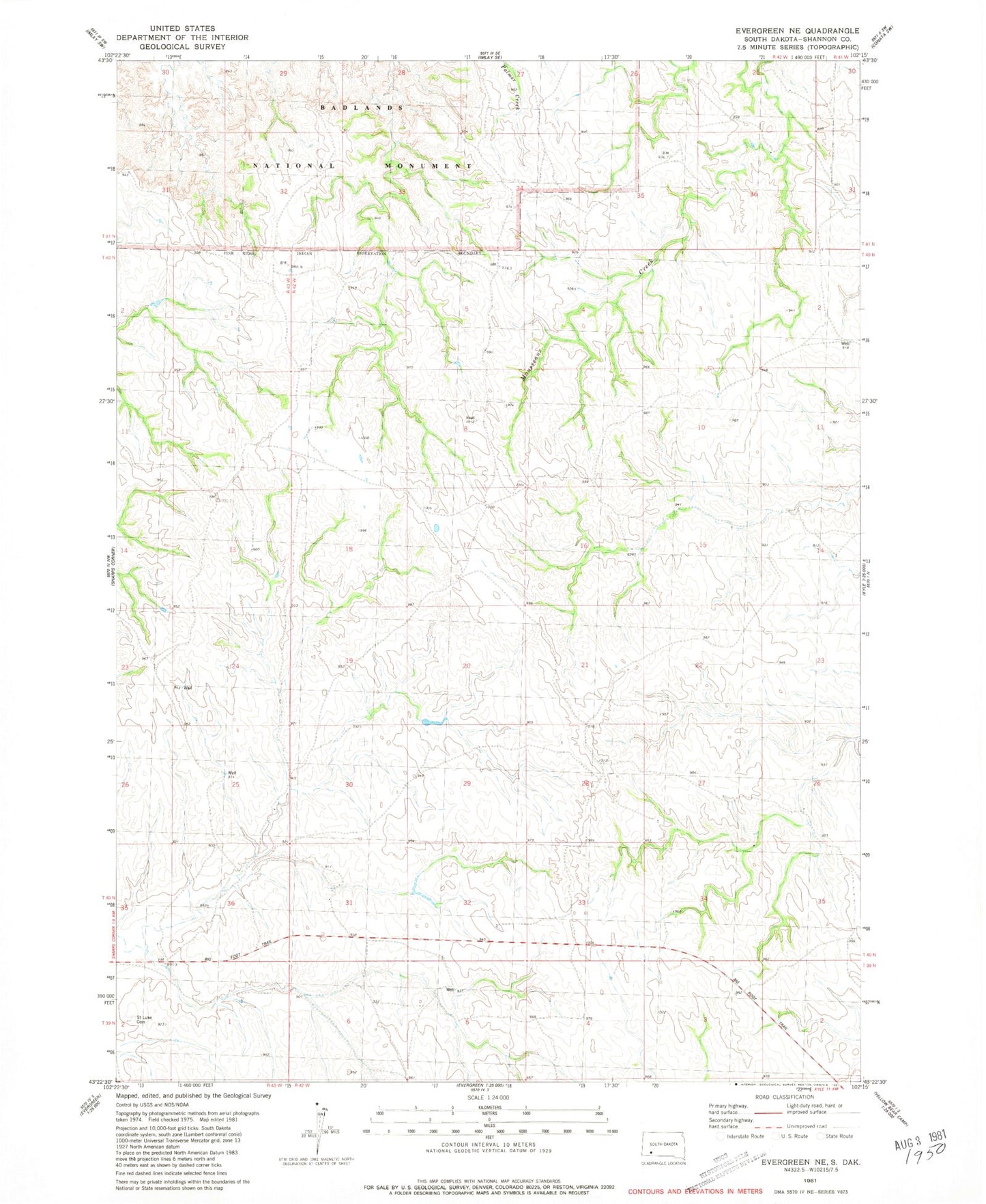 Classic USGS Evergreen NE South Dakota 7.5'x7.5' Topo Map Image