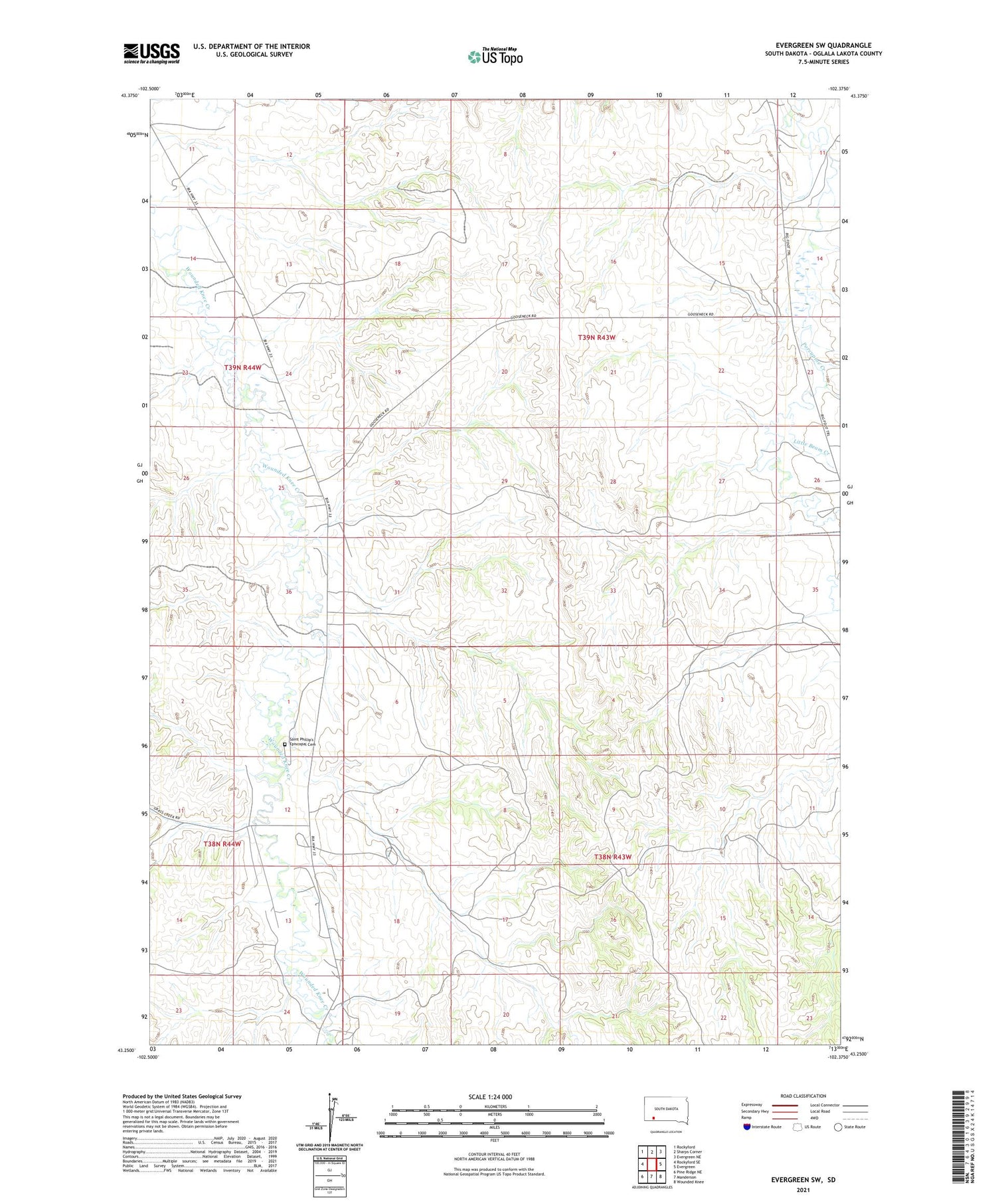 Evergreen SW South Dakota US Topo Map Image