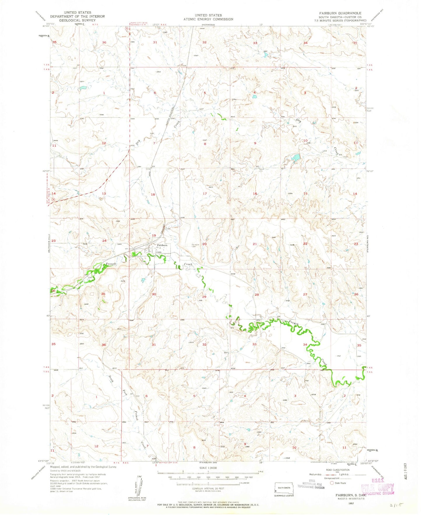 Classic USGS Fairburn South Dakota 7.5'x7.5' Topo Map Image