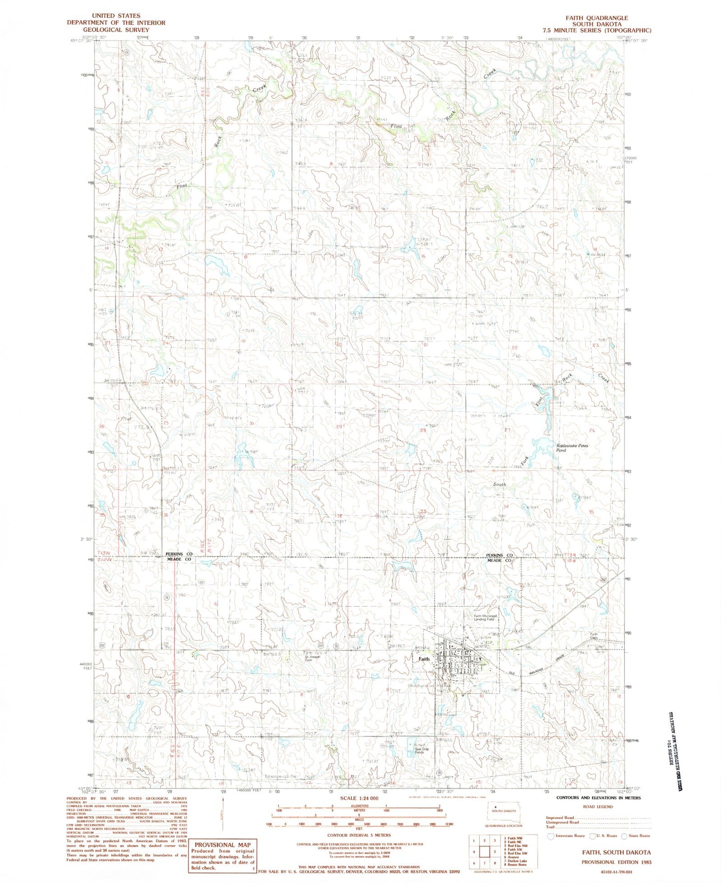 Classic USGS Faith South Dakota 7.5'x7.5' Topo Map Image