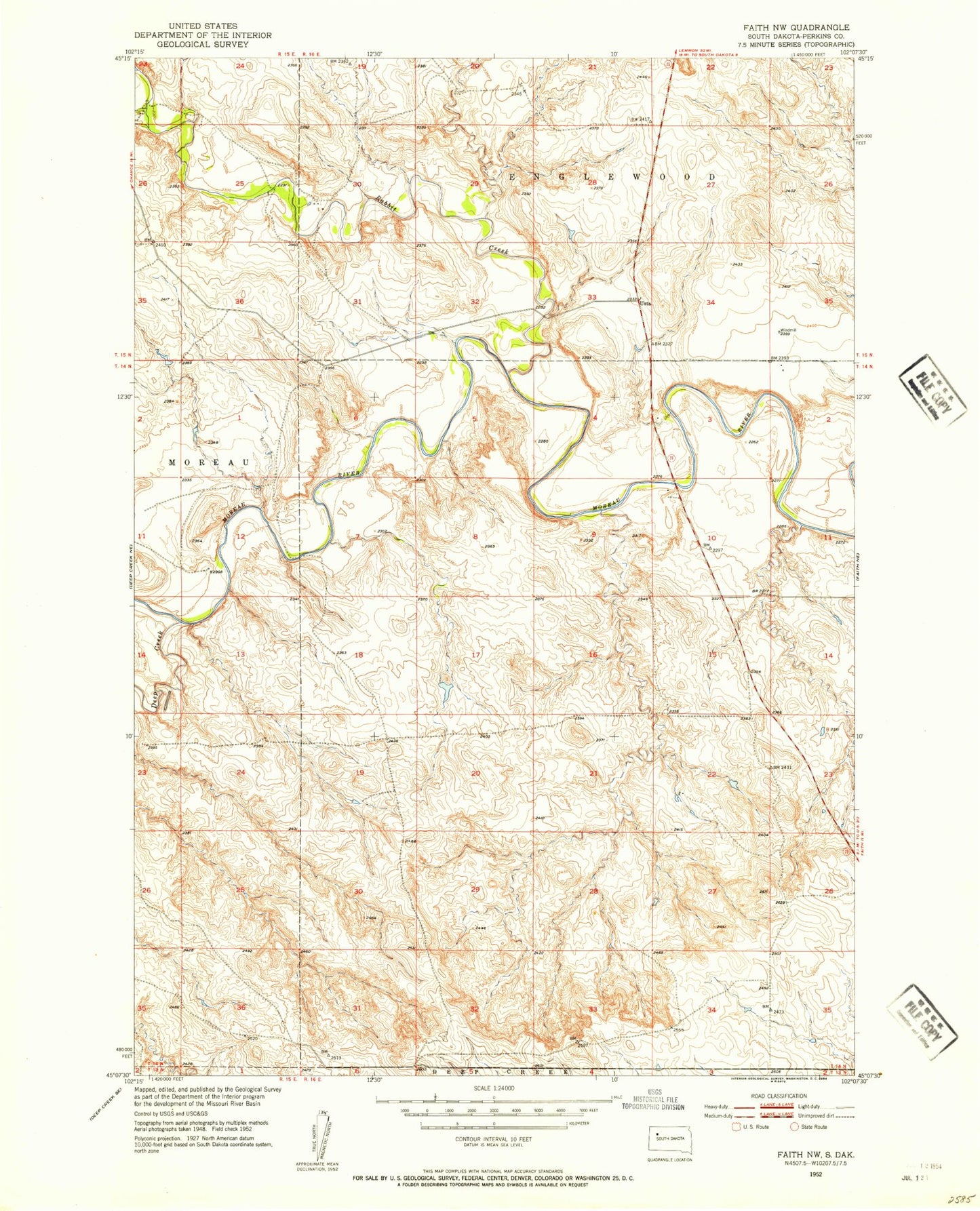 Classic USGS Faith NW South Dakota 7.5'x7.5' Topo Map Image