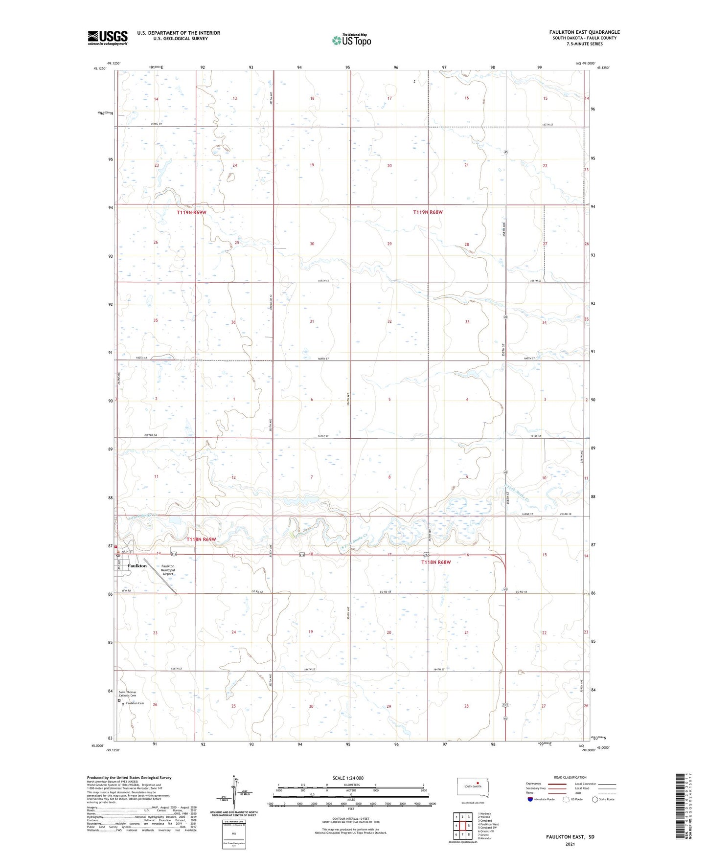Faulkton East South Dakota US Topo Map Image