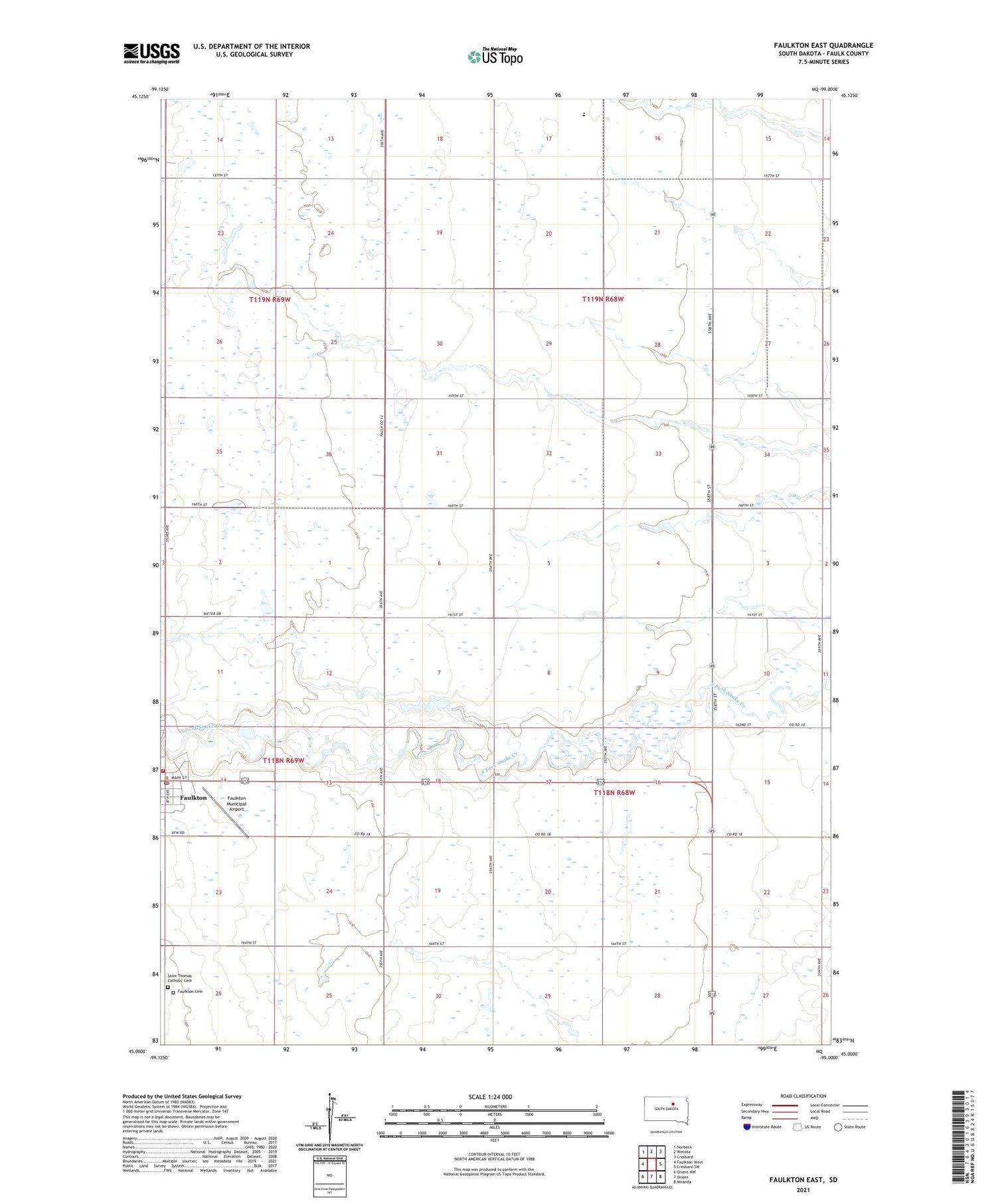 Faulkton East South Dakota US Topo Map Image
