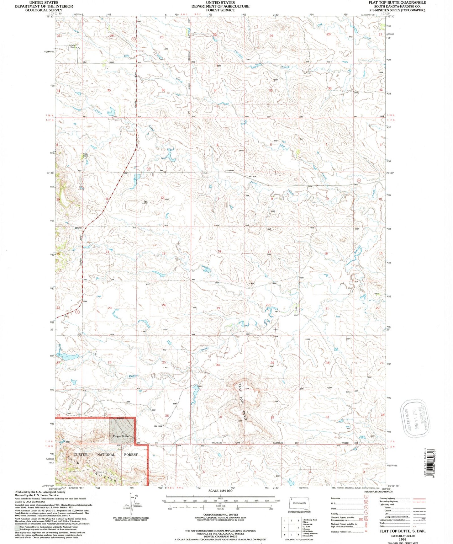Classic USGS Flat Top Butte South Dakota 7.5'x7.5' Topo Map Image