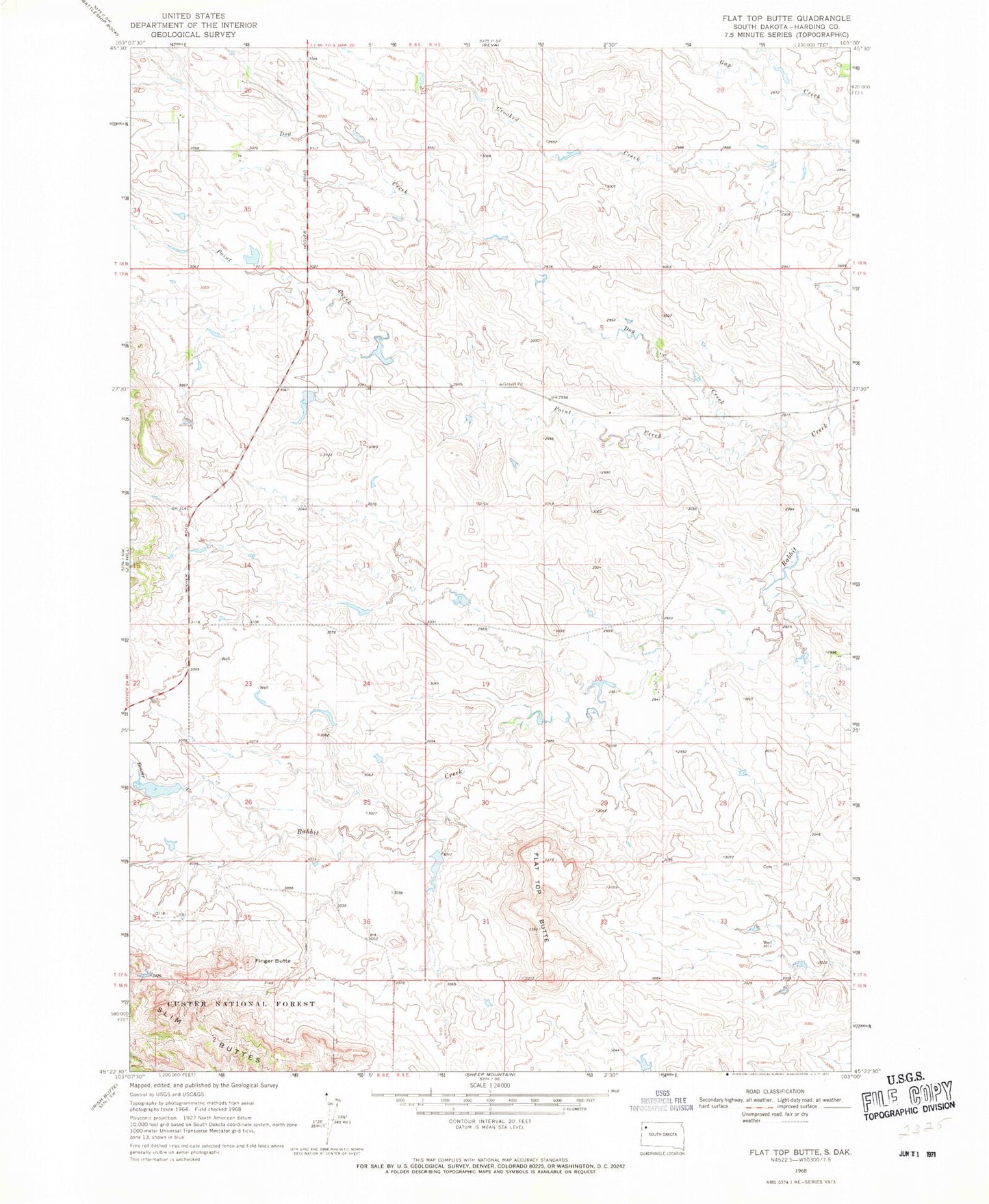Classic USGS Flat Top Butte South Dakota 7.5'x7.5' Topo Map Image