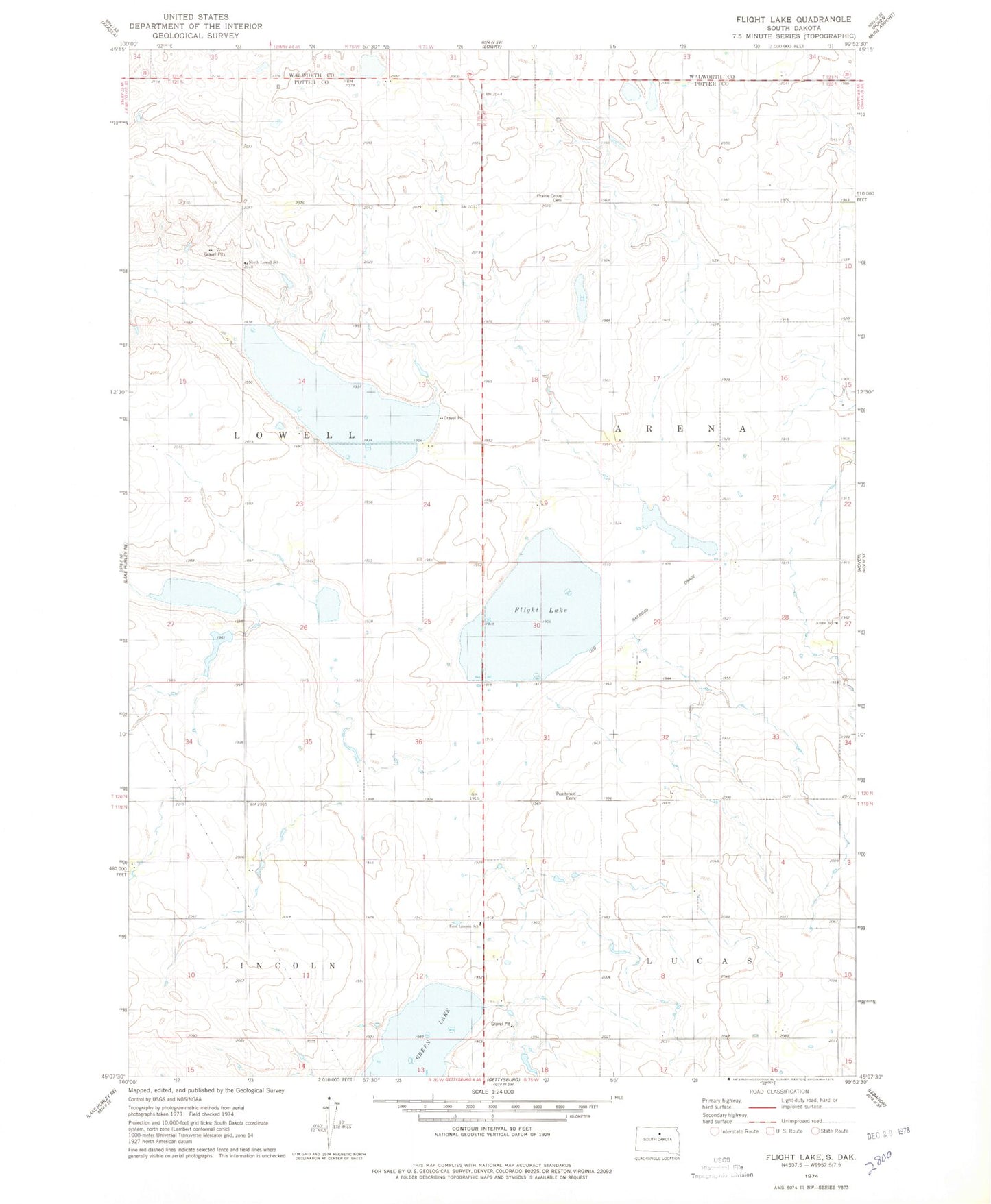 Classic USGS Flight Lake South Dakota 7.5'x7.5' Topo Map Image