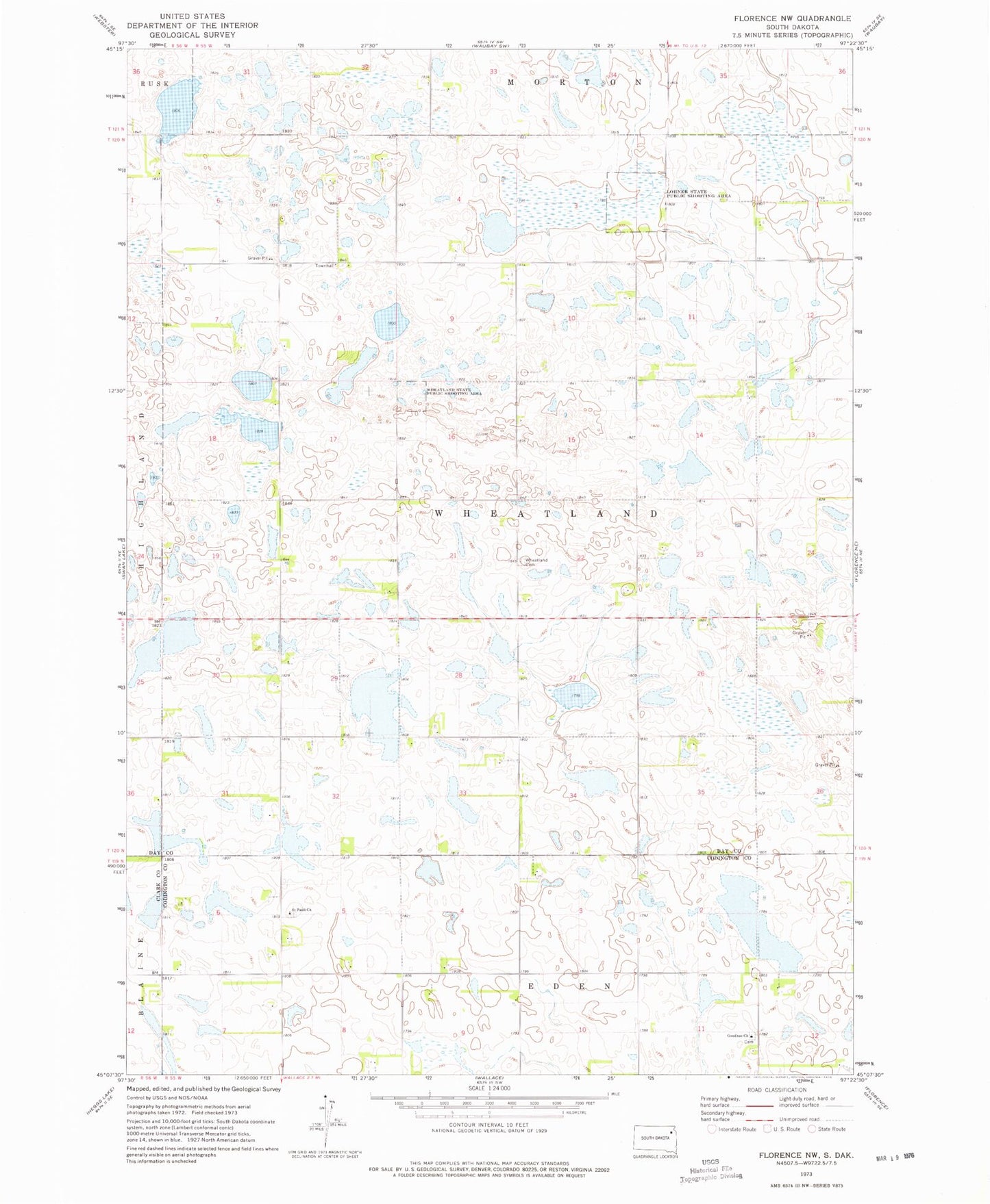 Classic USGS Florence NW South Dakota 7.5'x7.5' Topo Map Image