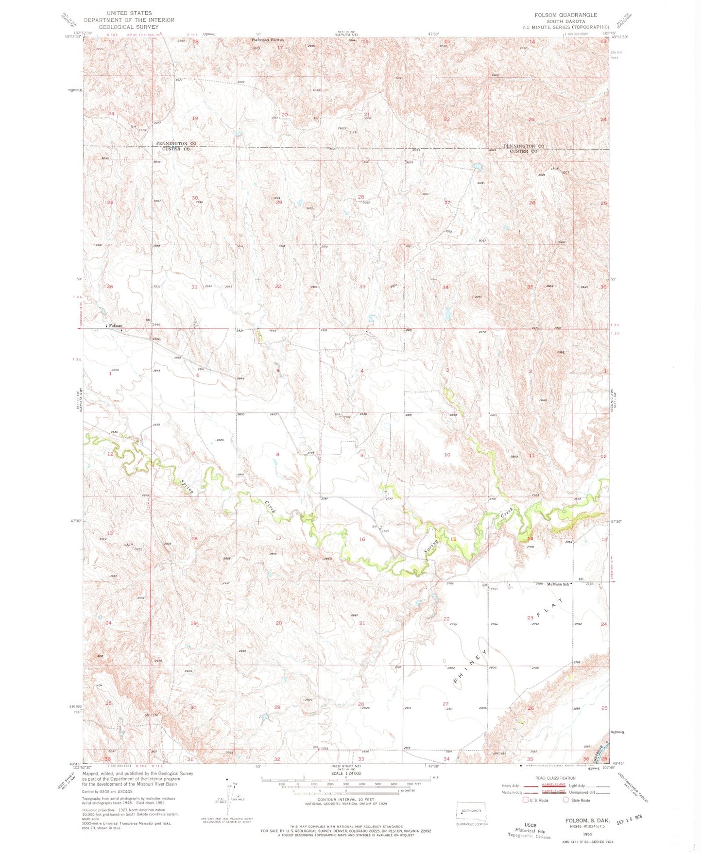 Classic USGS Folsom South Dakota 7.5'x7.5' Topo Map Image