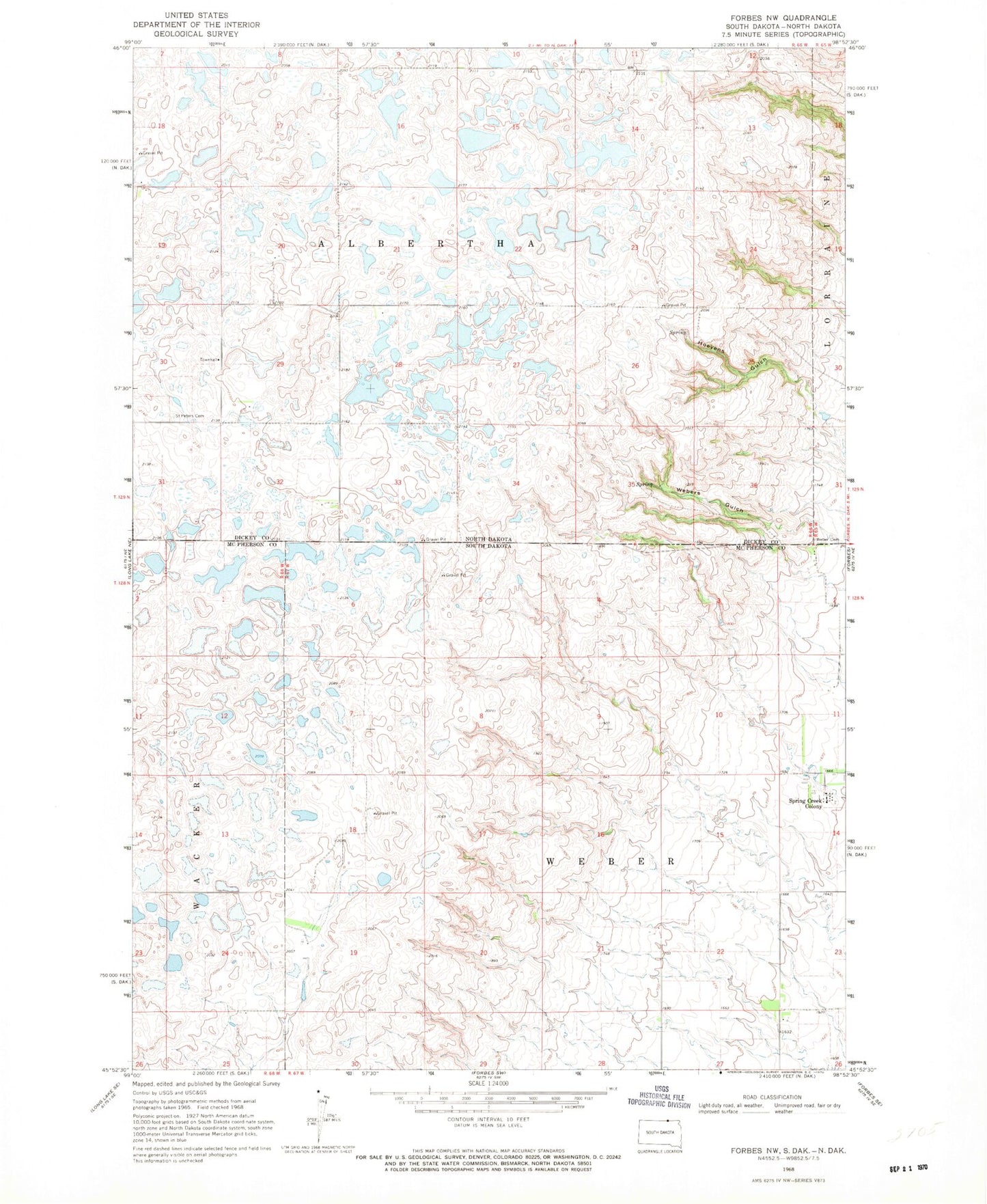 Classic USGS Forbes NW South Dakota 7.5'x7.5' Topo Map Image