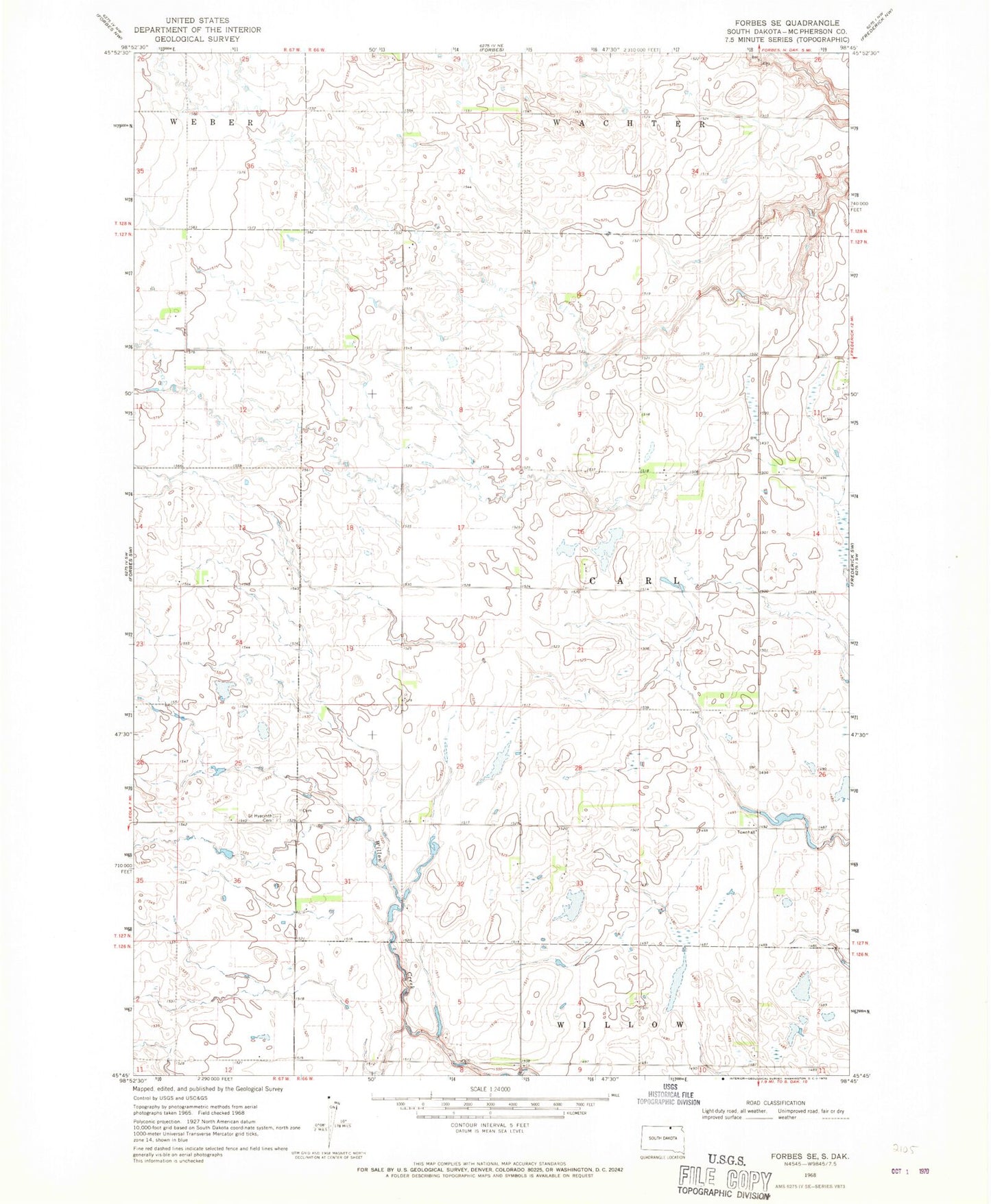 Classic USGS Forbes SE South Dakota 7.5'x7.5' Topo Map Image