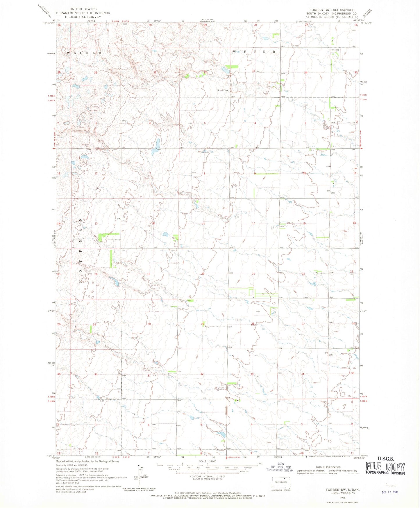 Classic USGS Forbes SW South Dakota 7.5'x7.5' Topo Map Image