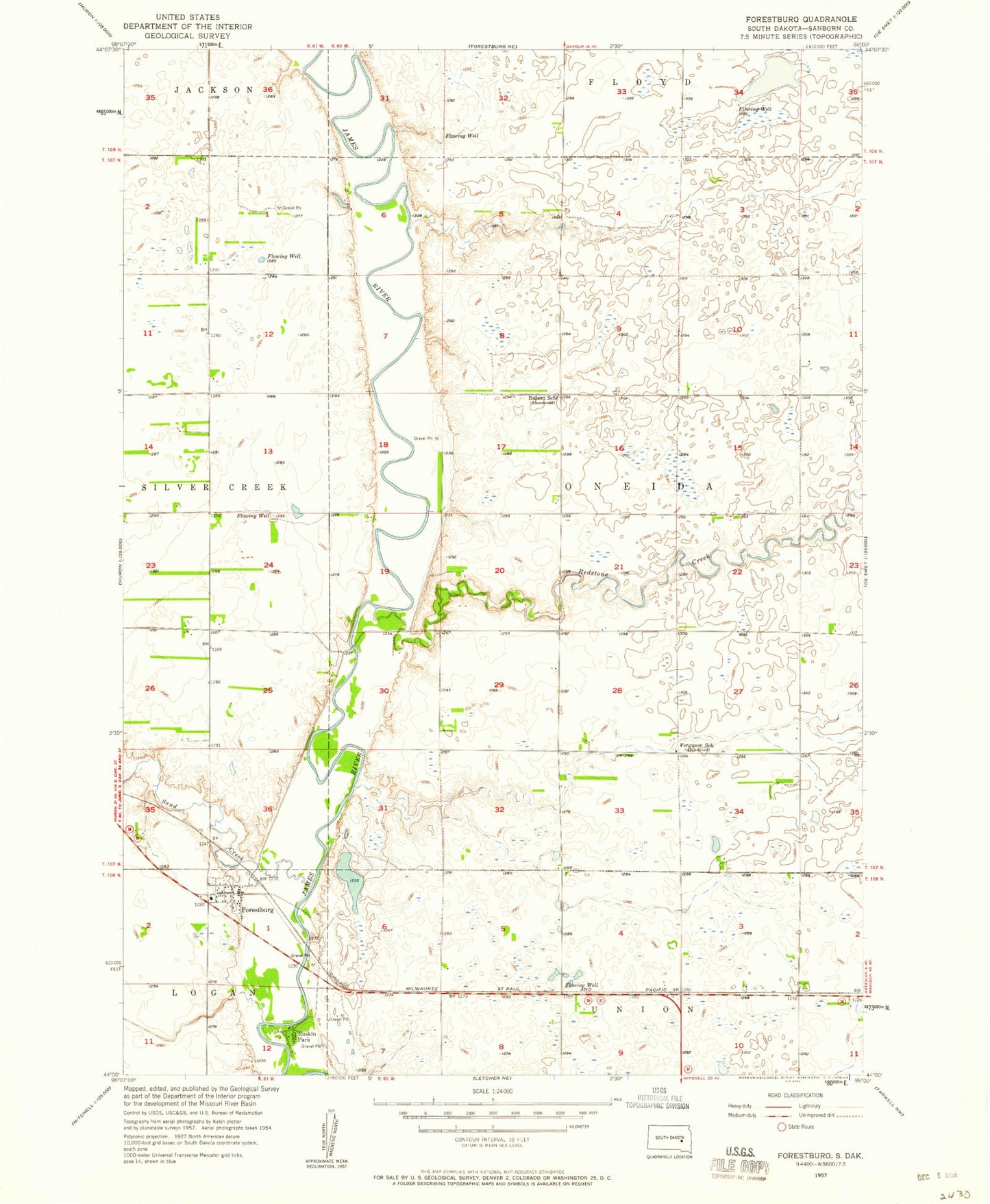 Classic USGS Forestburg South Dakota 7.5'x7.5' Topo Map Image