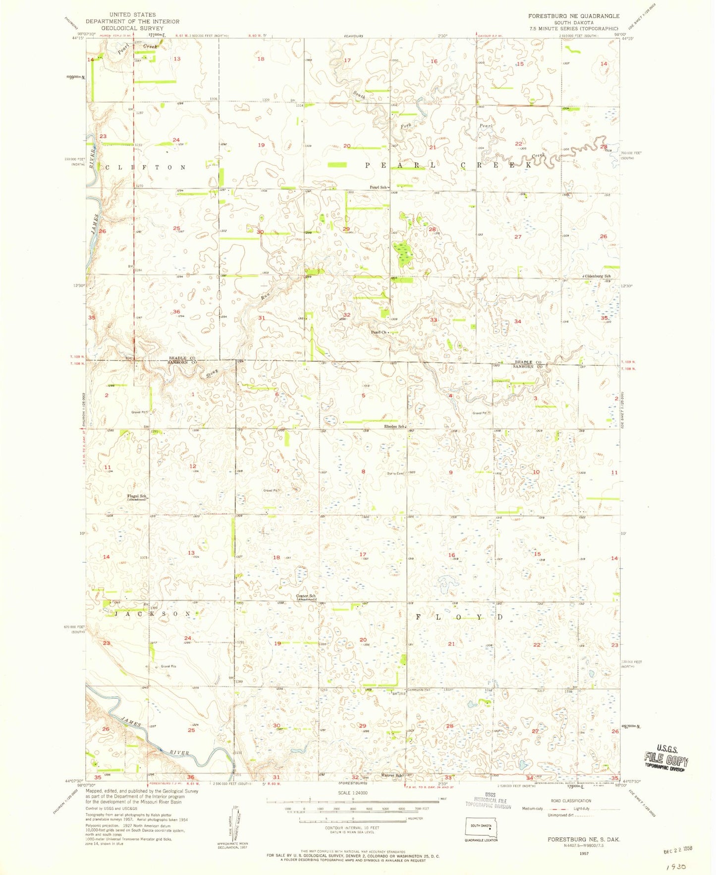Classic USGS Forestburg NE South Dakota 7.5'x7.5' Topo Map Image