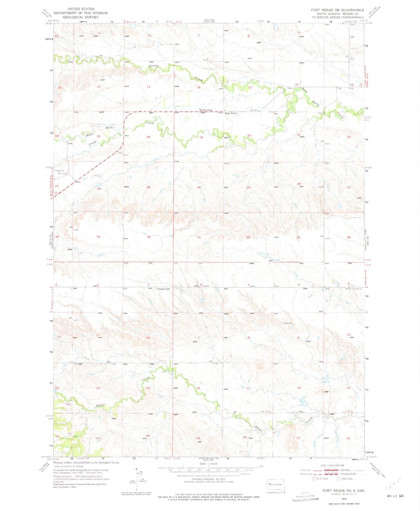 Classic USGS Fort Meade NE South Dakota 7.5'x7.5' Topo Map Image