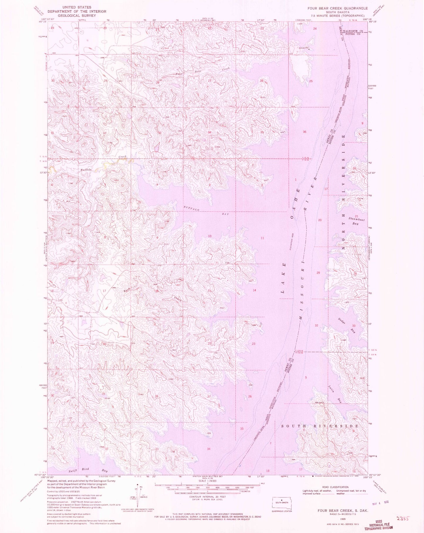 Classic USGS Four Bear Creek South Dakota 7.5'x7.5' Topo Map Image