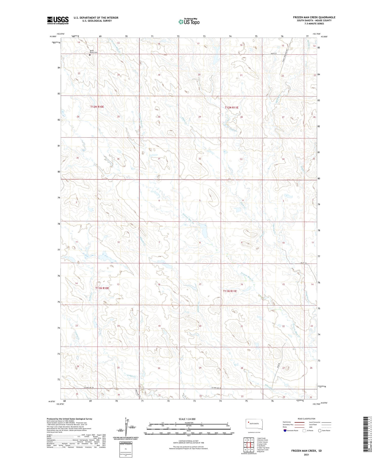 Frozen Man Creek South Dakota US Topo Map Image