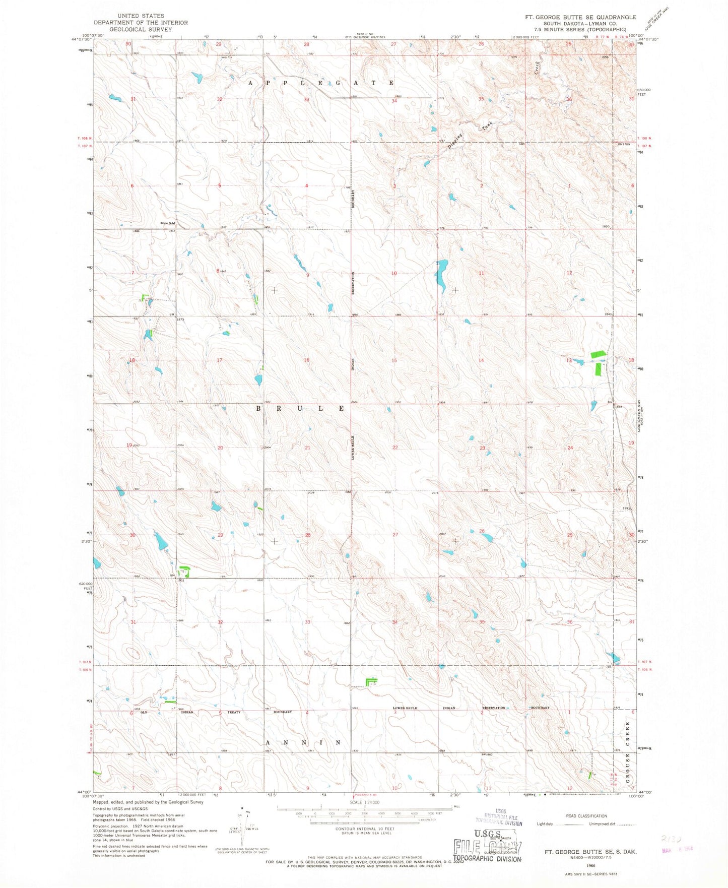 Classic USGS Fort George Butte SE South Dakota 7.5'x7.5' Topo Map Image