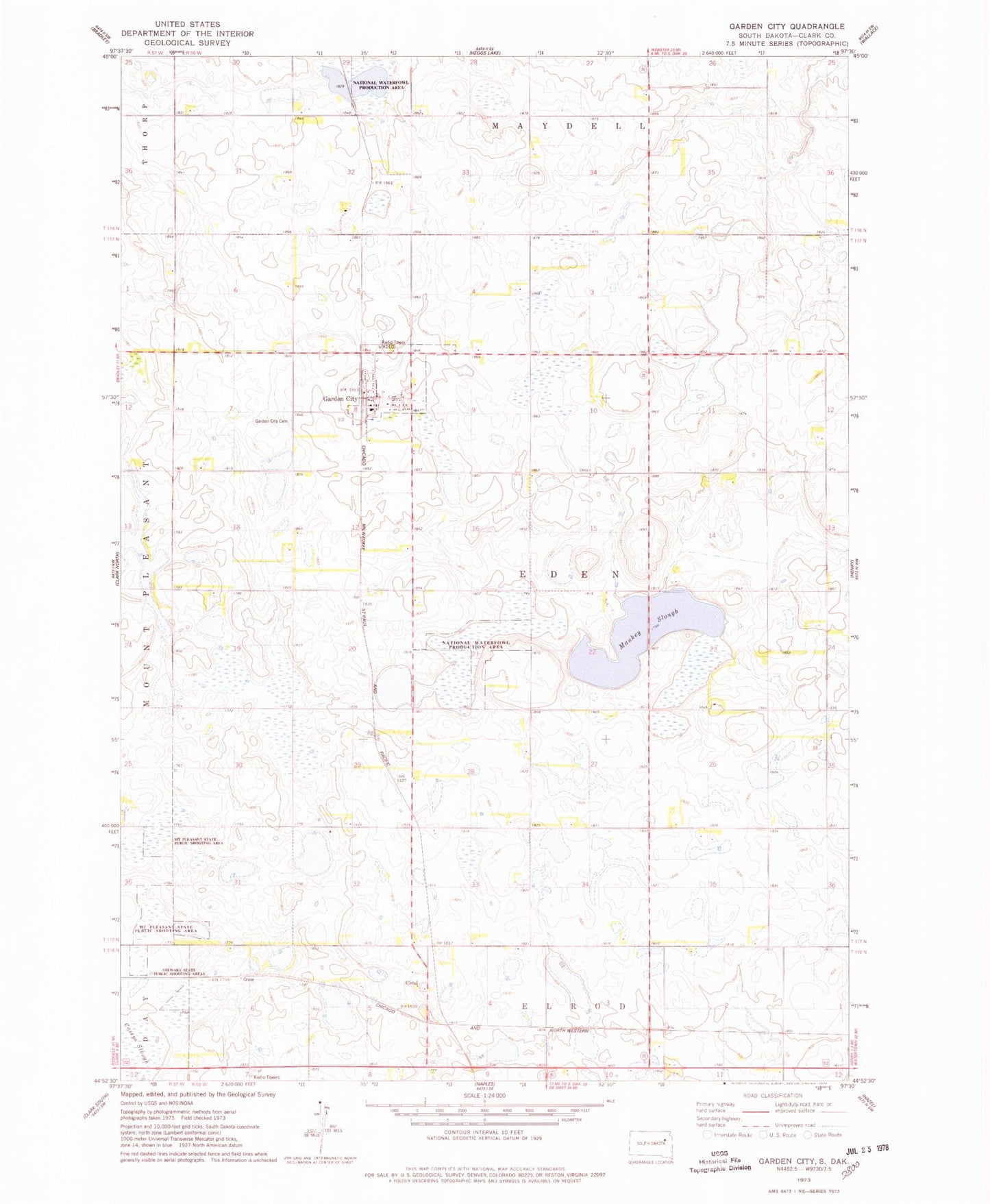 Classic USGS Garden City South Dakota 7.5'x7.5' Topo Map Image