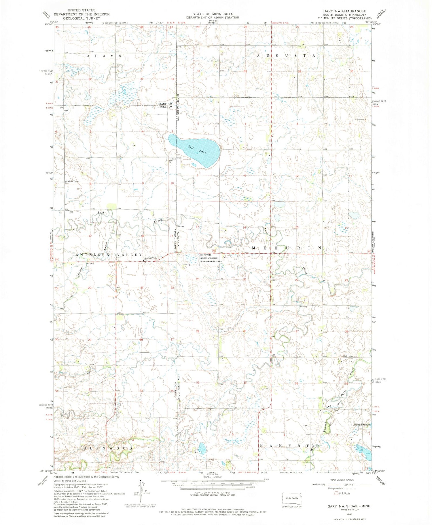 Classic USGS Gary NW Minnesota 7.5'x7.5' Topo Map Image