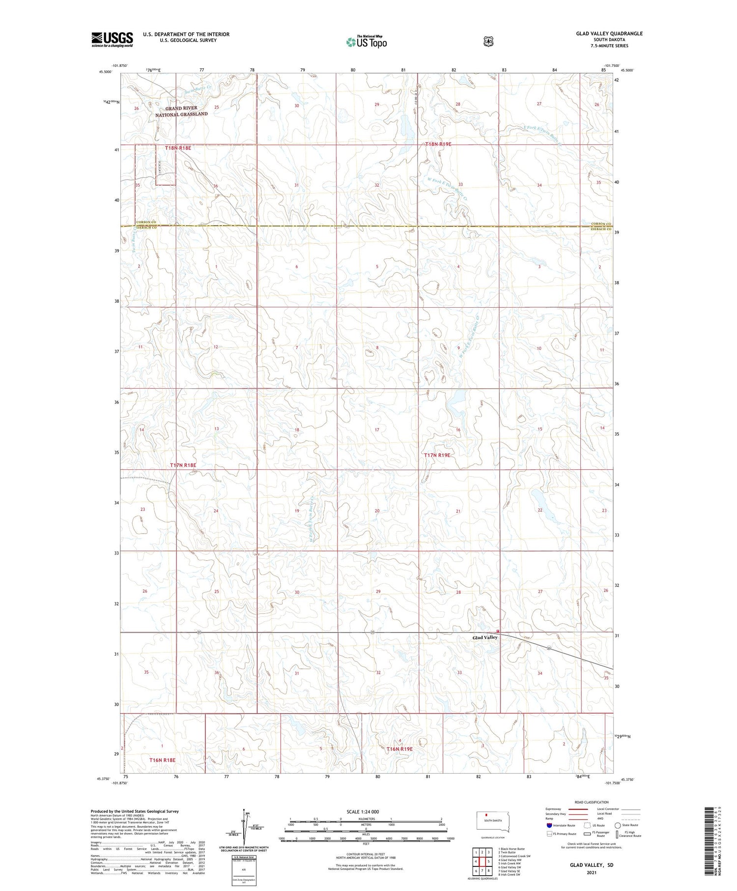 Glad Valley South Dakota US Topo Map Image