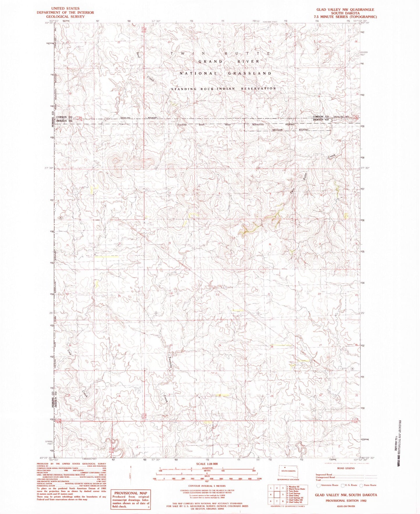 Classic USGS Glad Valley NW South Dakota 7.5'x7.5' Topo Map Image