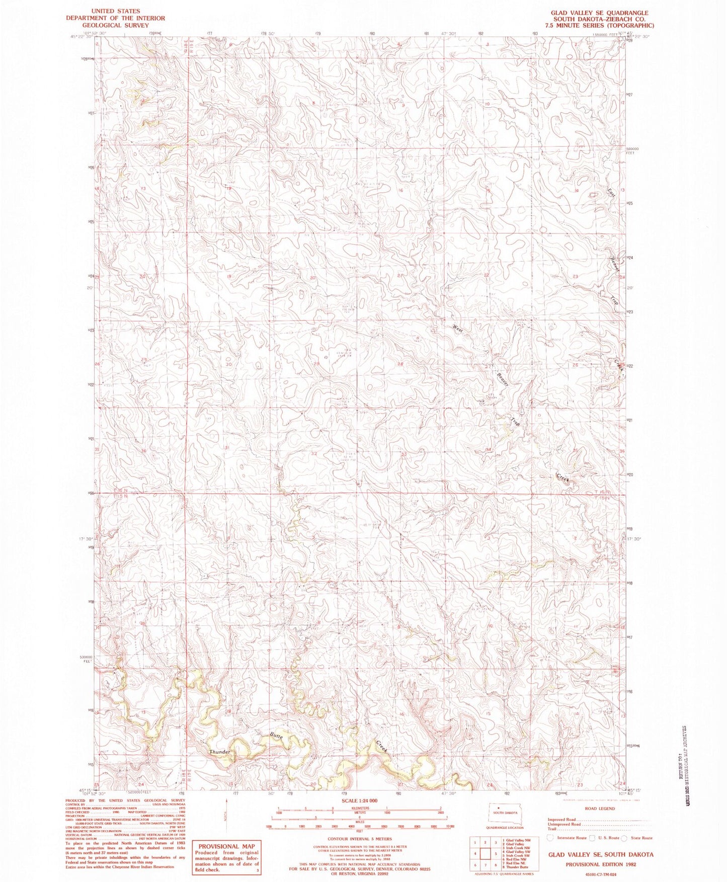 Classic USGS Glad Valley SE South Dakota 7.5'x7.5' Topo Map Image