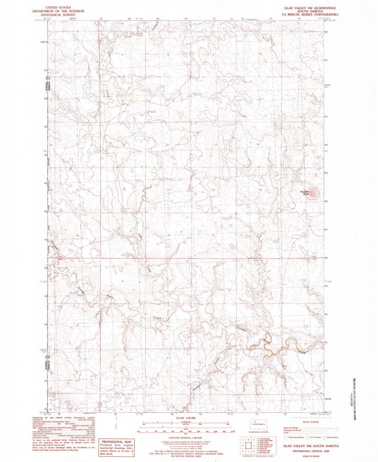 Classic USGS Glad Valley SW South Dakota 7.5'x7.5' Topo Map Image