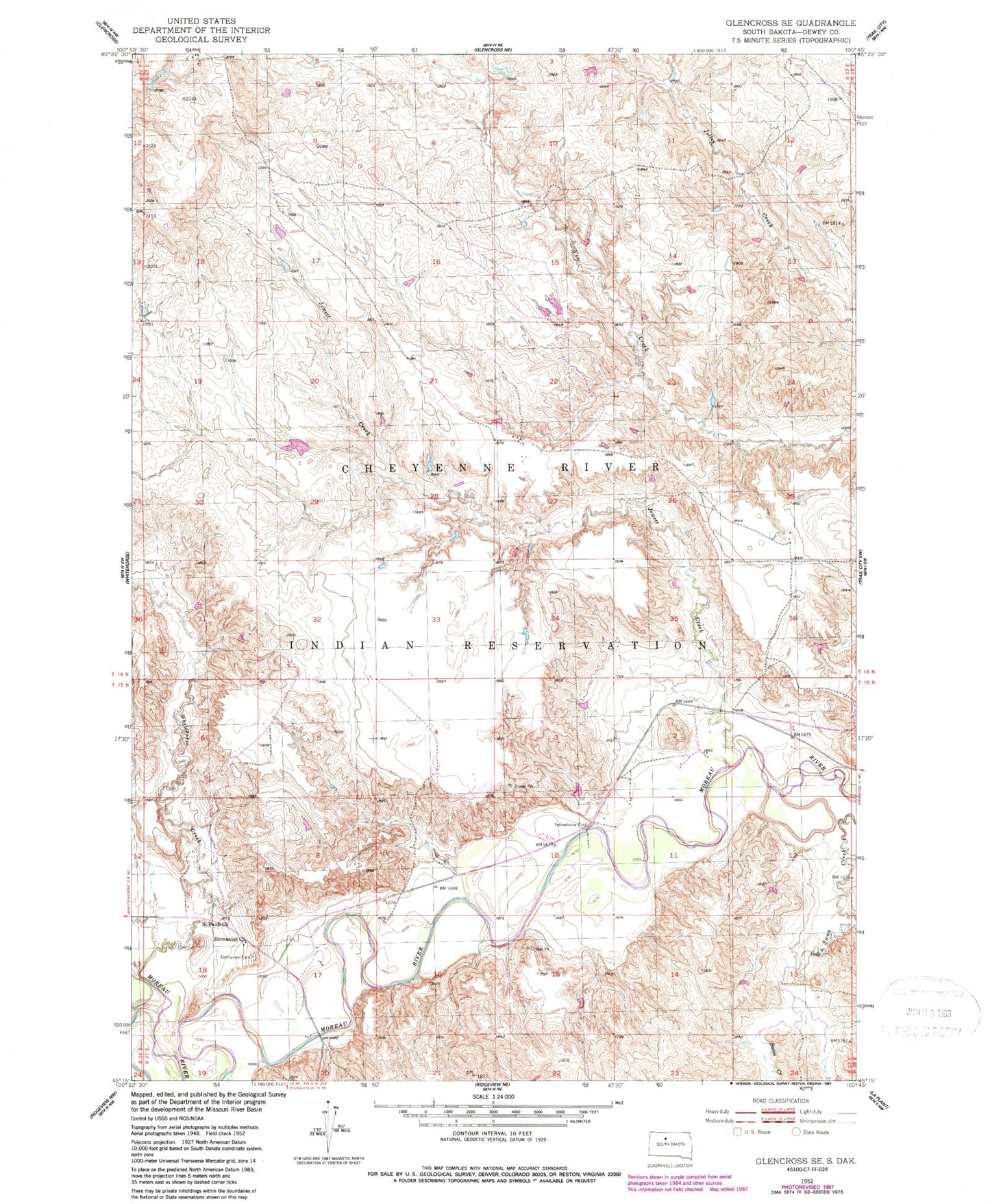 Classic USGS Glencross SE South Dakota 7.5'x7.5' Topo Map Image