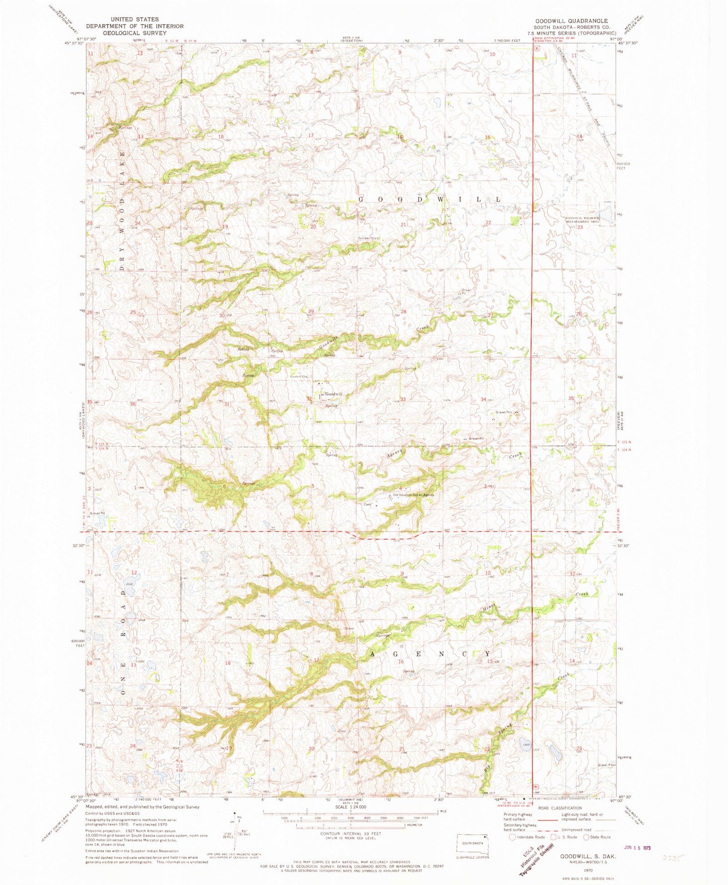 Classic USGS Goodwill South Dakota 7.5'x7.5' Topo Map Image