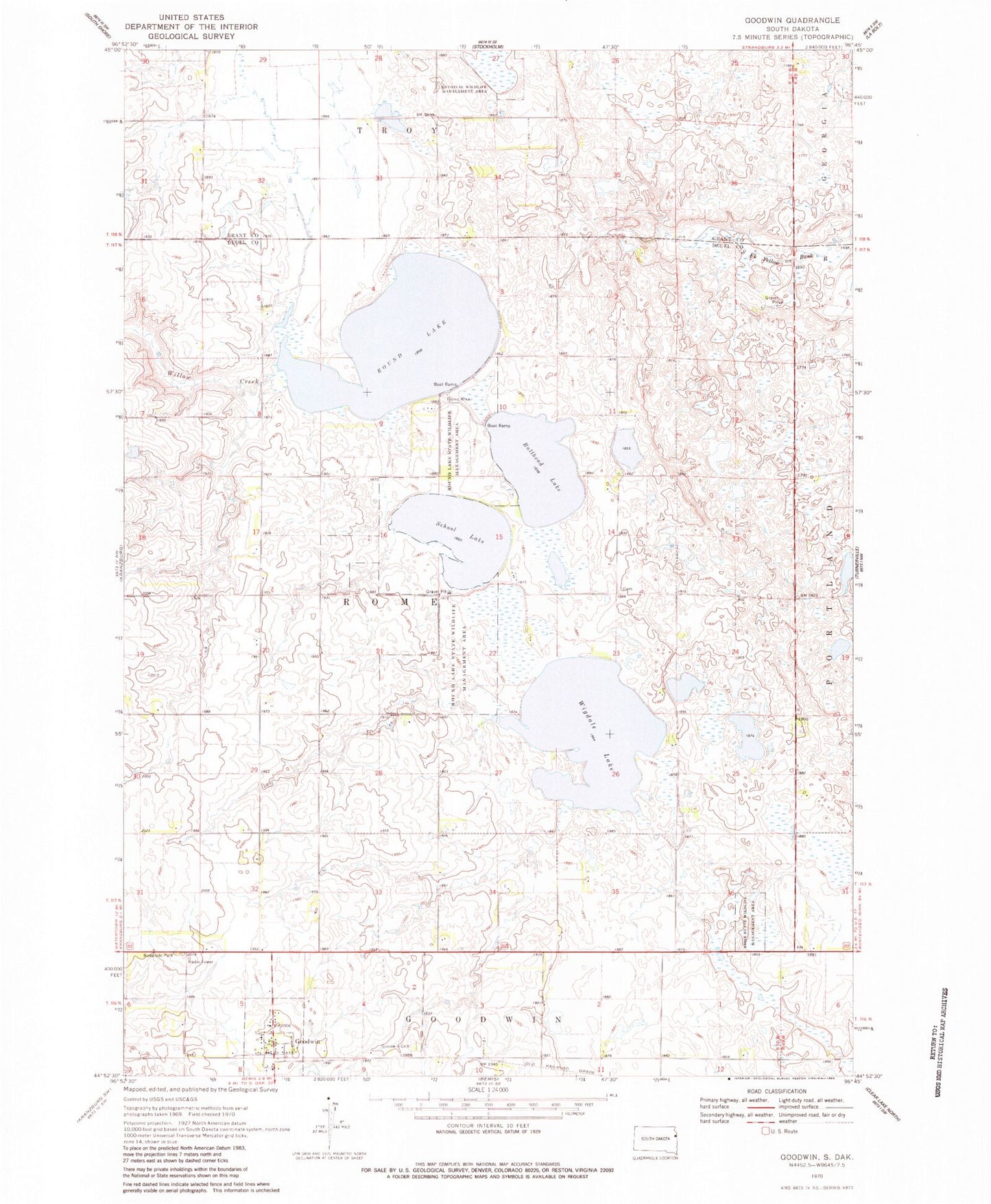 Classic USGS Goodwin South Dakota 7.5'x7.5' Topo Map Image