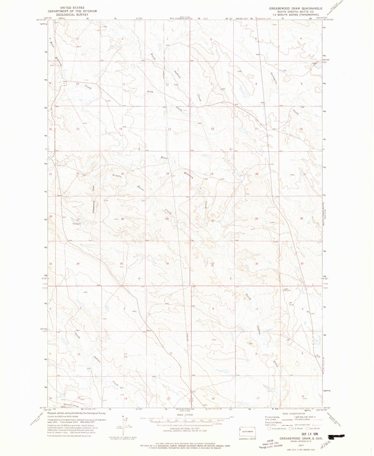 Classic USGS Greasewood Draw South Dakota 7.5'x7.5' Topo Map Image
