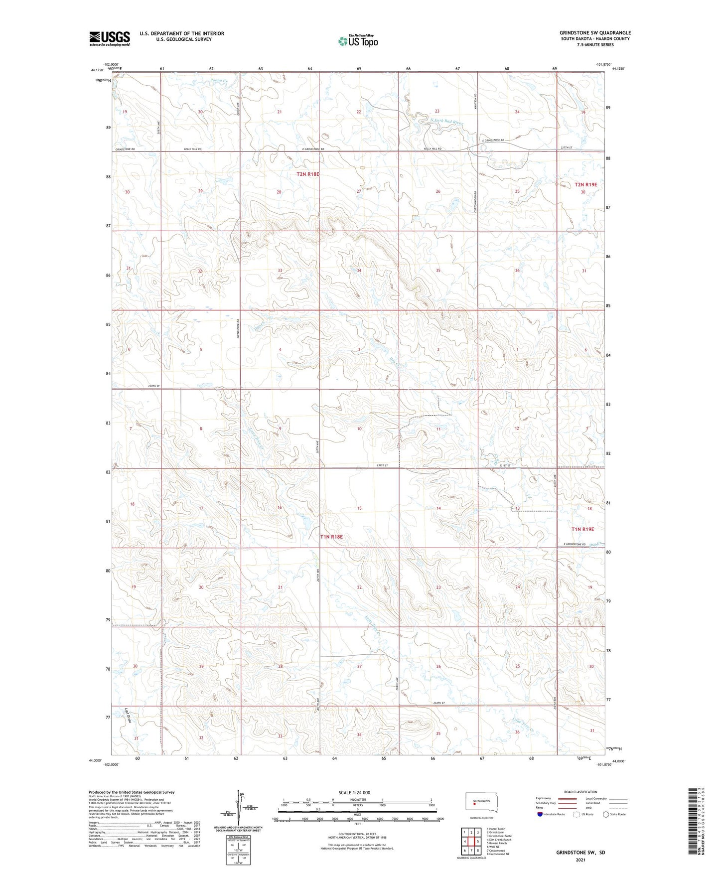 Grindstone SW South Dakota US Topo Map Image