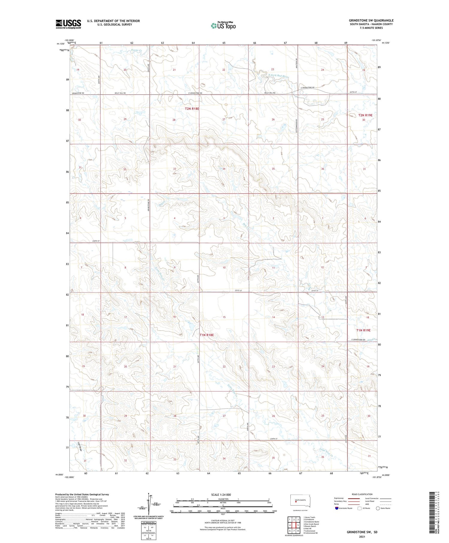 Grindstone SW South Dakota US Topo Map Image