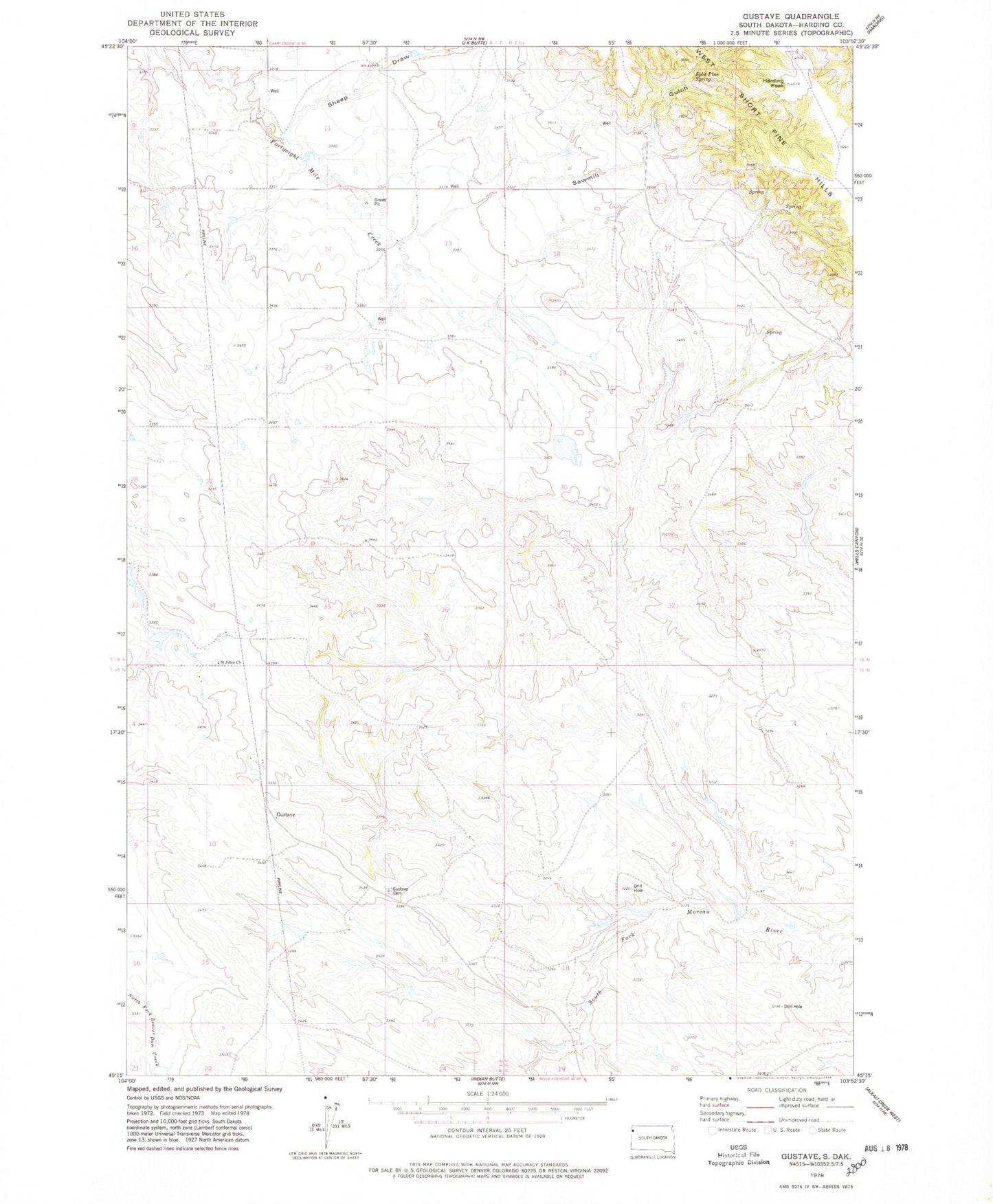 Classic USGS Gustave South Dakota 7.5'x7.5' Topo Map Image