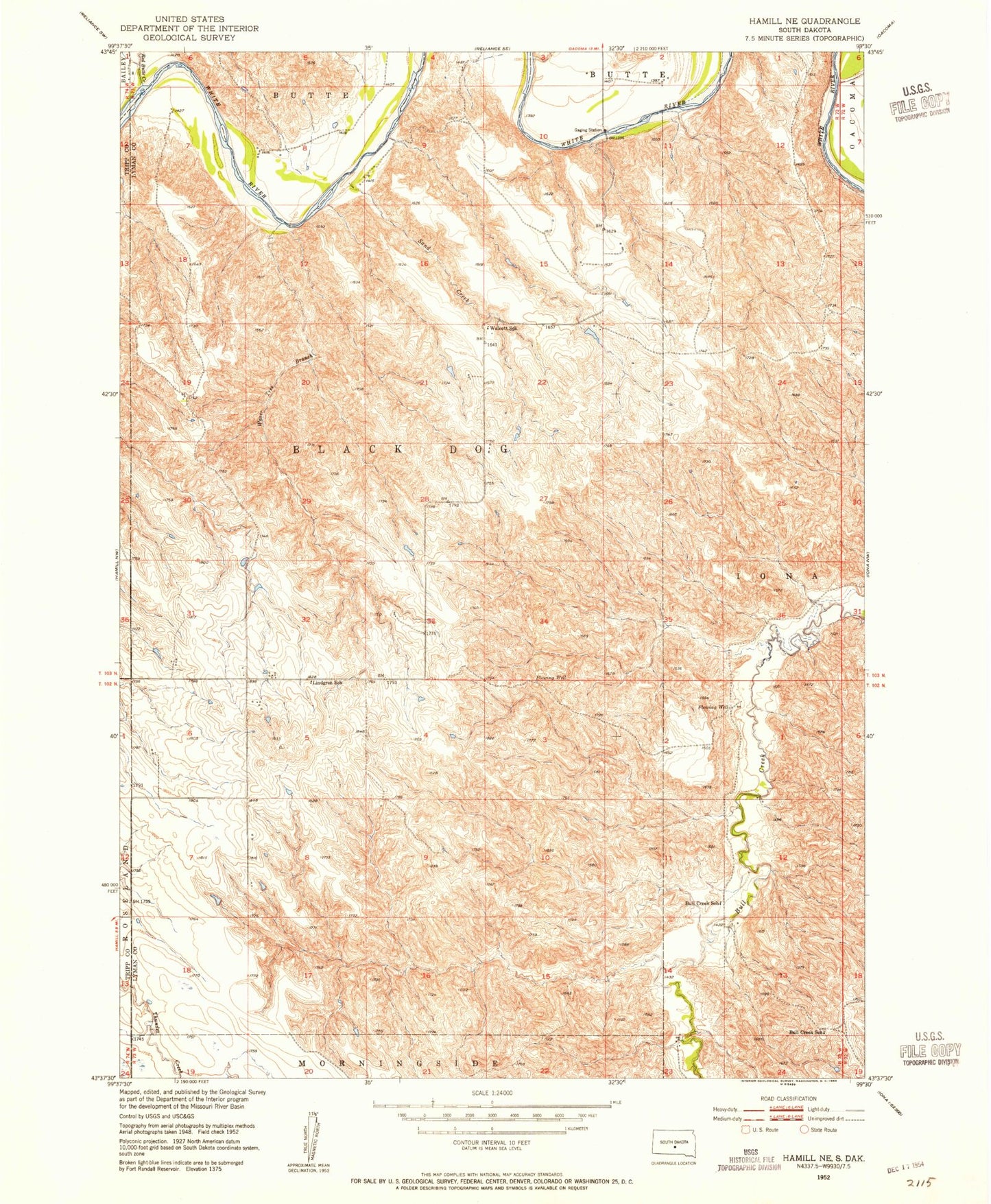 Classic USGS Hamill NE South Dakota 7.5'x7.5' Topo Map Image