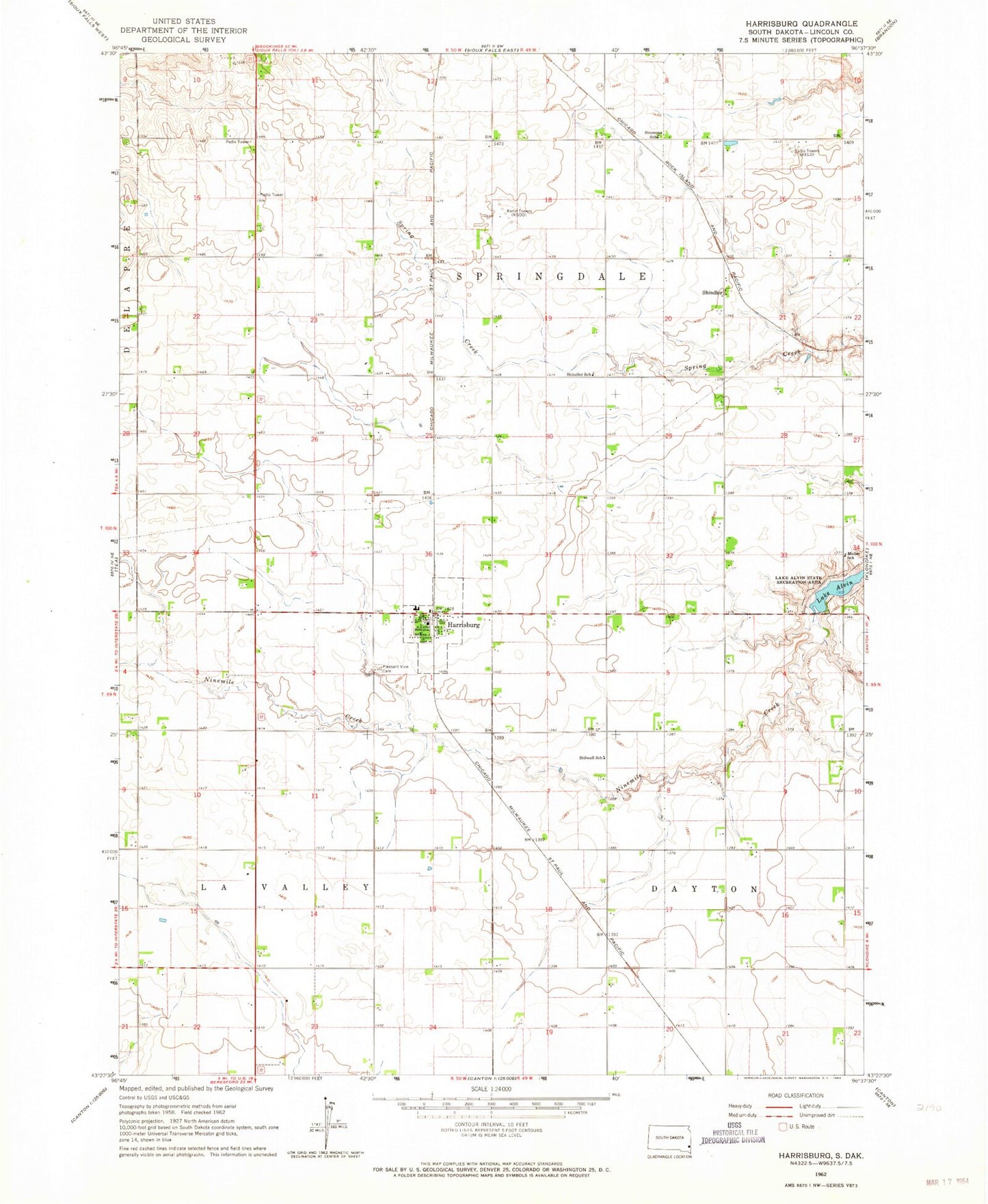 Classic USGS Harrisburg South Dakota 7.5'x7.5' Topo Map Image