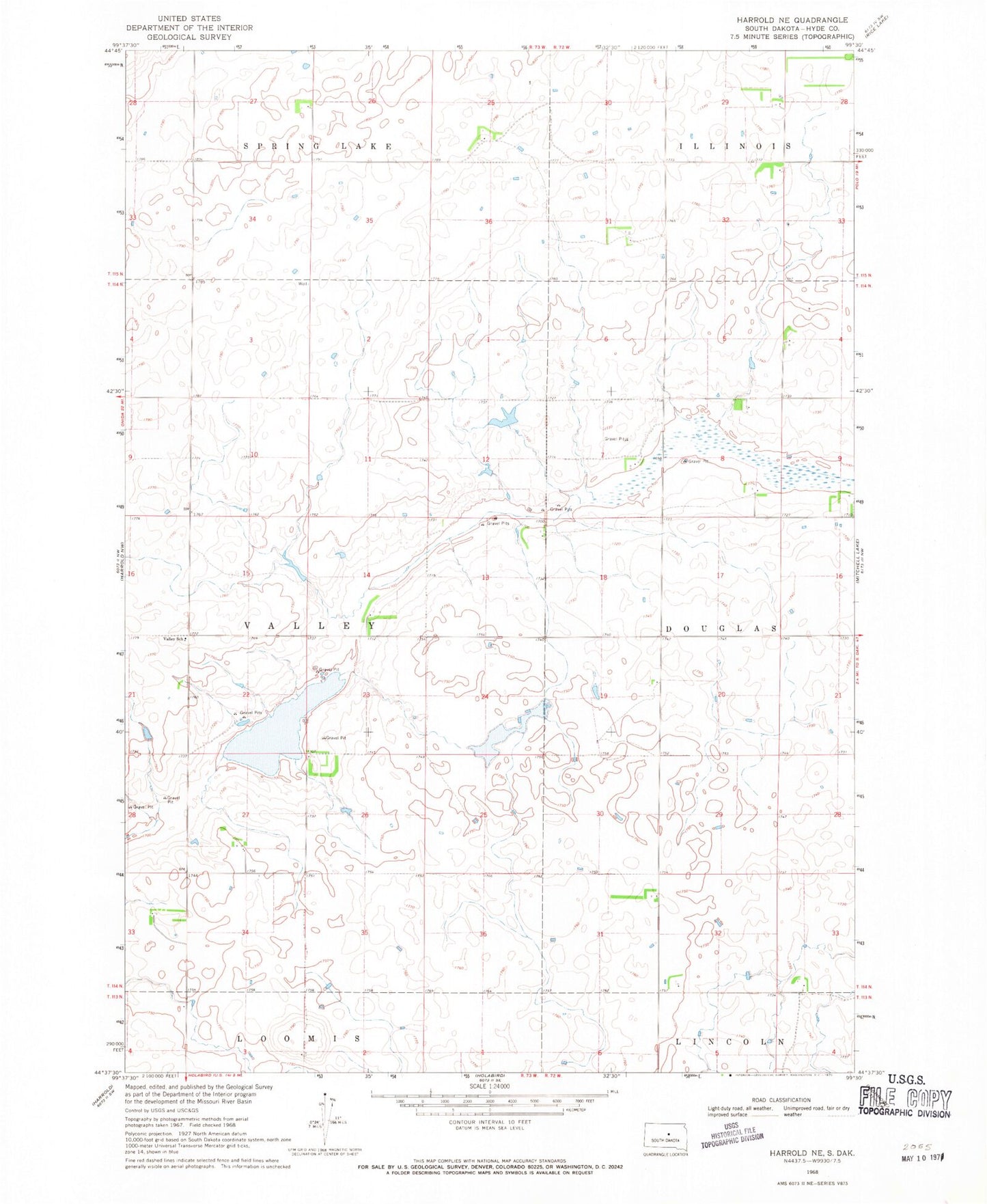 Classic USGS Harrold NE South Dakota 7.5'x7.5' Topo Map Image