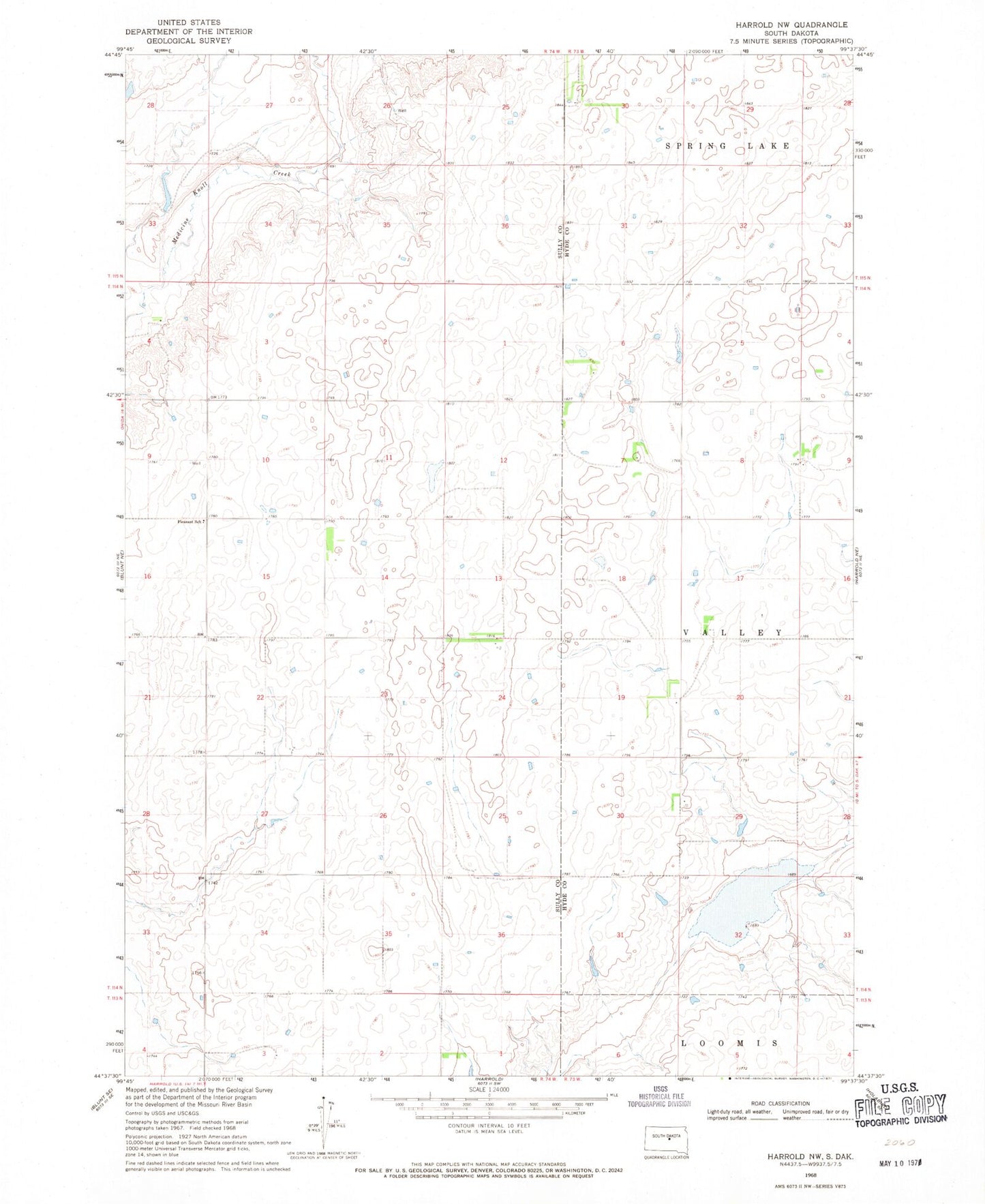 Classic USGS Harrold NW South Dakota 7.5'x7.5' Topo Map Image