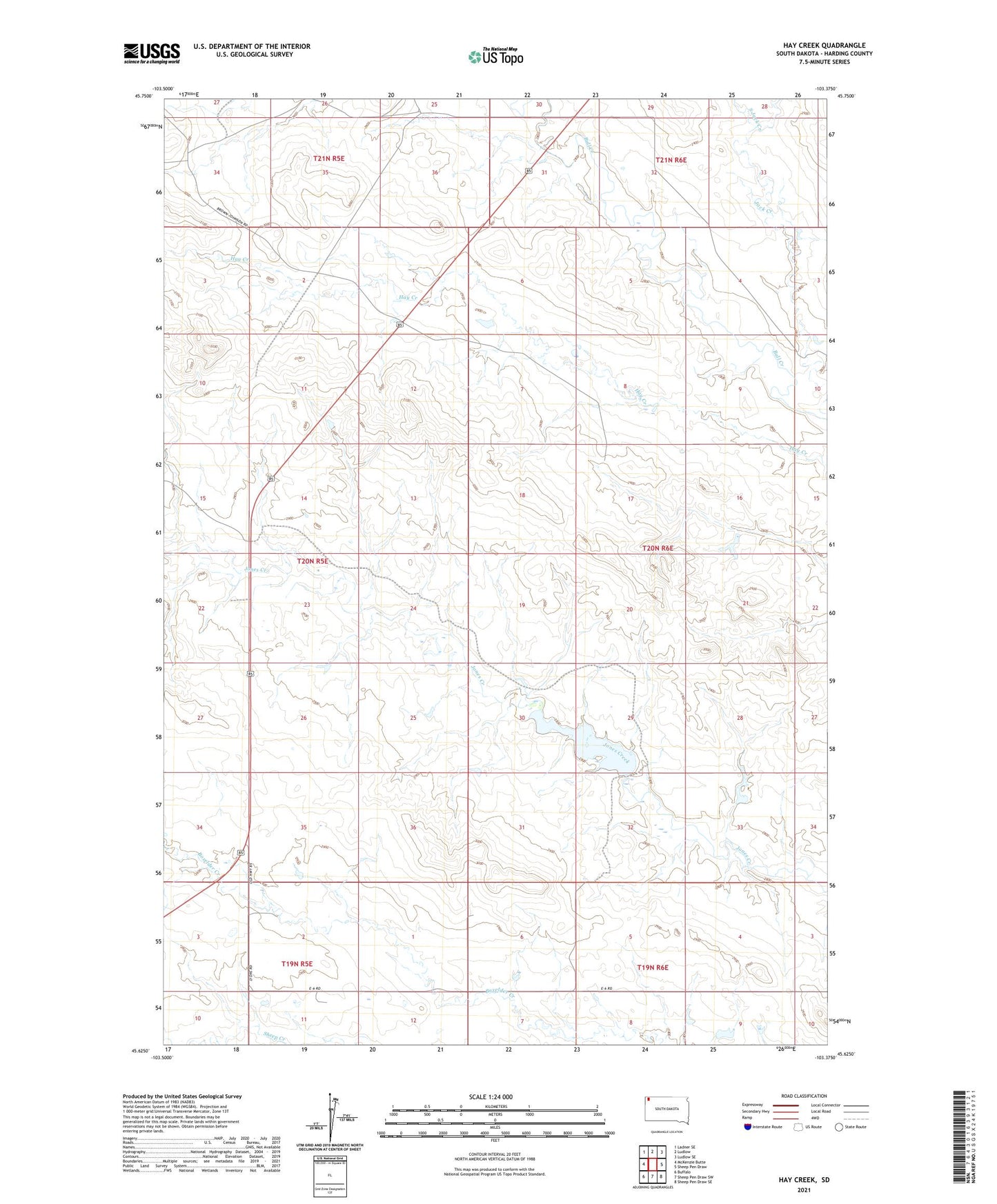 Hay Creek South Dakota US Topo Map Image