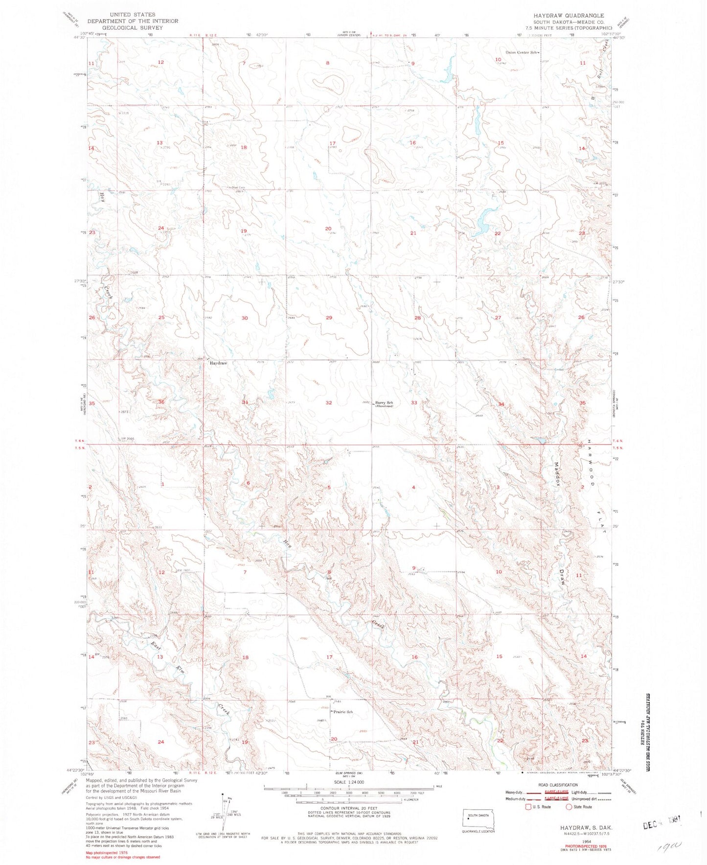 Classic USGS Haydraw South Dakota 7.5'x7.5' Topo Map Image