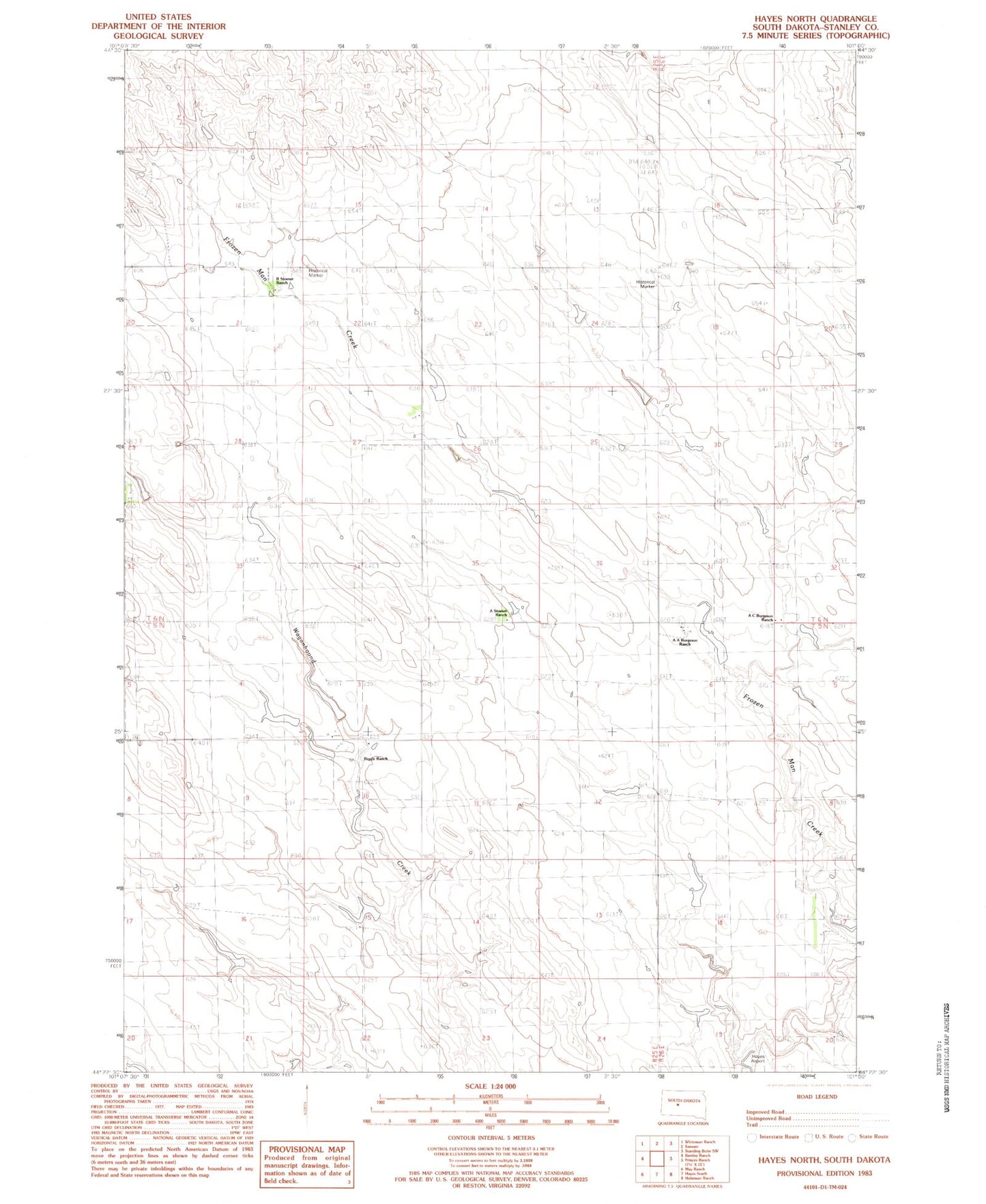 Classic USGS Hayes North South Dakota 7.5'x7.5' Topo Map Image