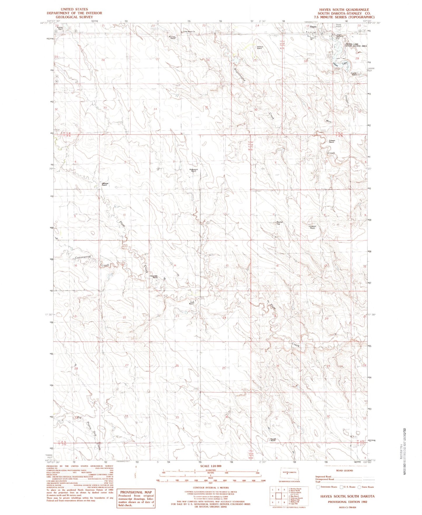 Classic USGS Hayes South South Dakota 7.5'x7.5' Topo Map Image