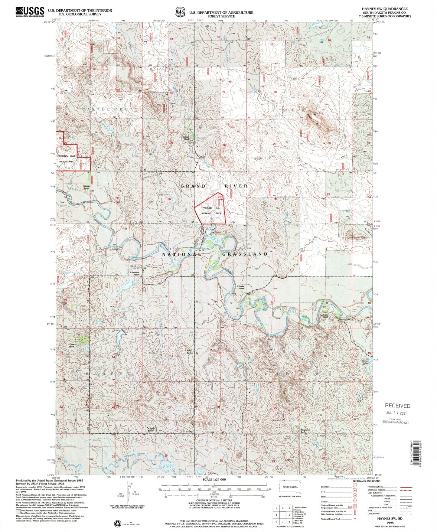 Classic USGS Haynes SW South Dakota 7.5'x7.5' Topo Map Image