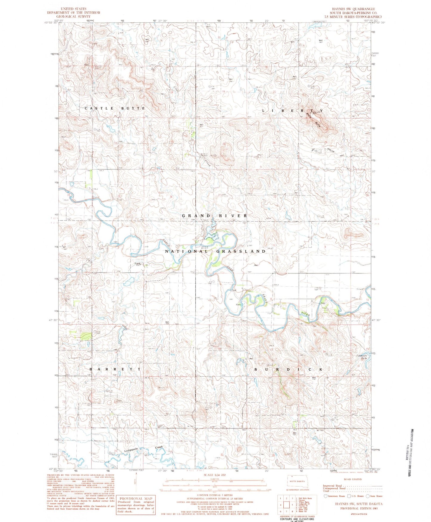 Classic USGS Haynes SW South Dakota 7.5'x7.5' Topo Map Image