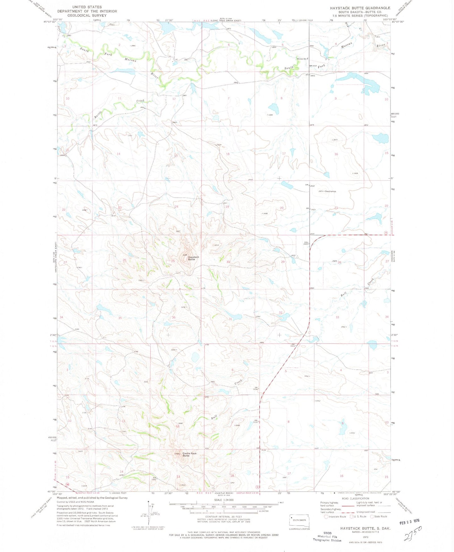Classic USGS Haystack Butte South Dakota 7.5'x7.5' Topo Map Image