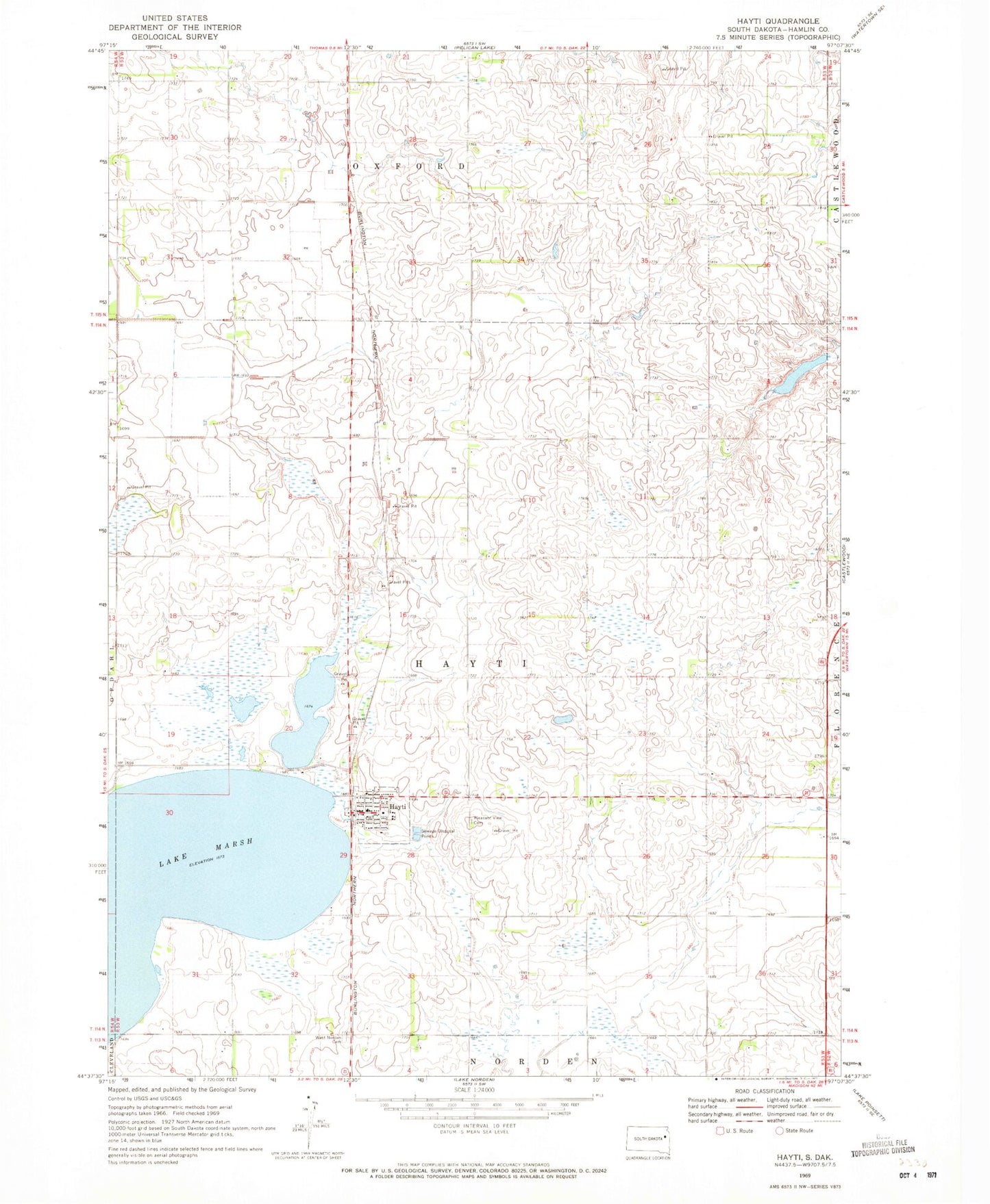 Classic USGS Hayti South Dakota 7.5'x7.5' Topo Map Image